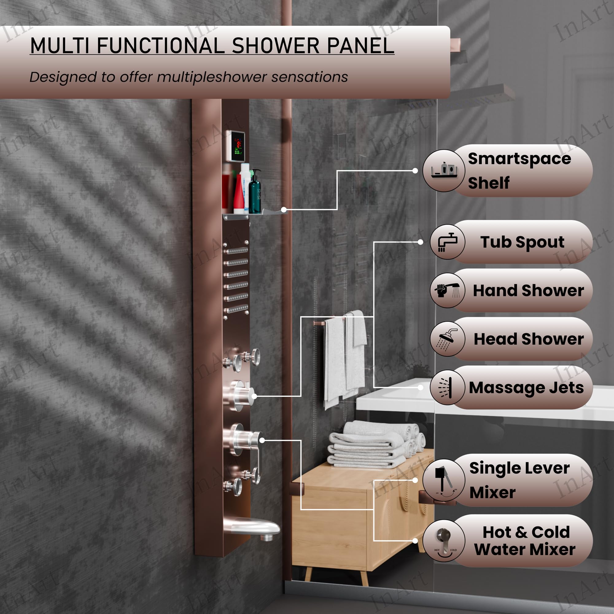 InArt 8-in-1 Shower System - LED Rainfall Shower -2 InArt 8-in-1 Shower System - LED Rainfall Shower -2