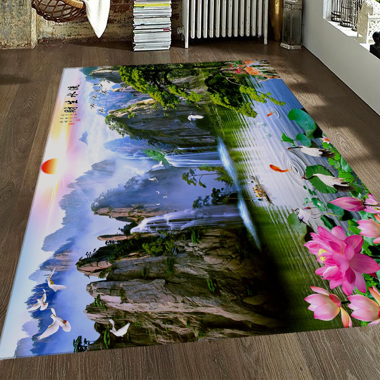 Tapis 120x150 antidérapant fleuris roses pour sécuriser la salle à manger