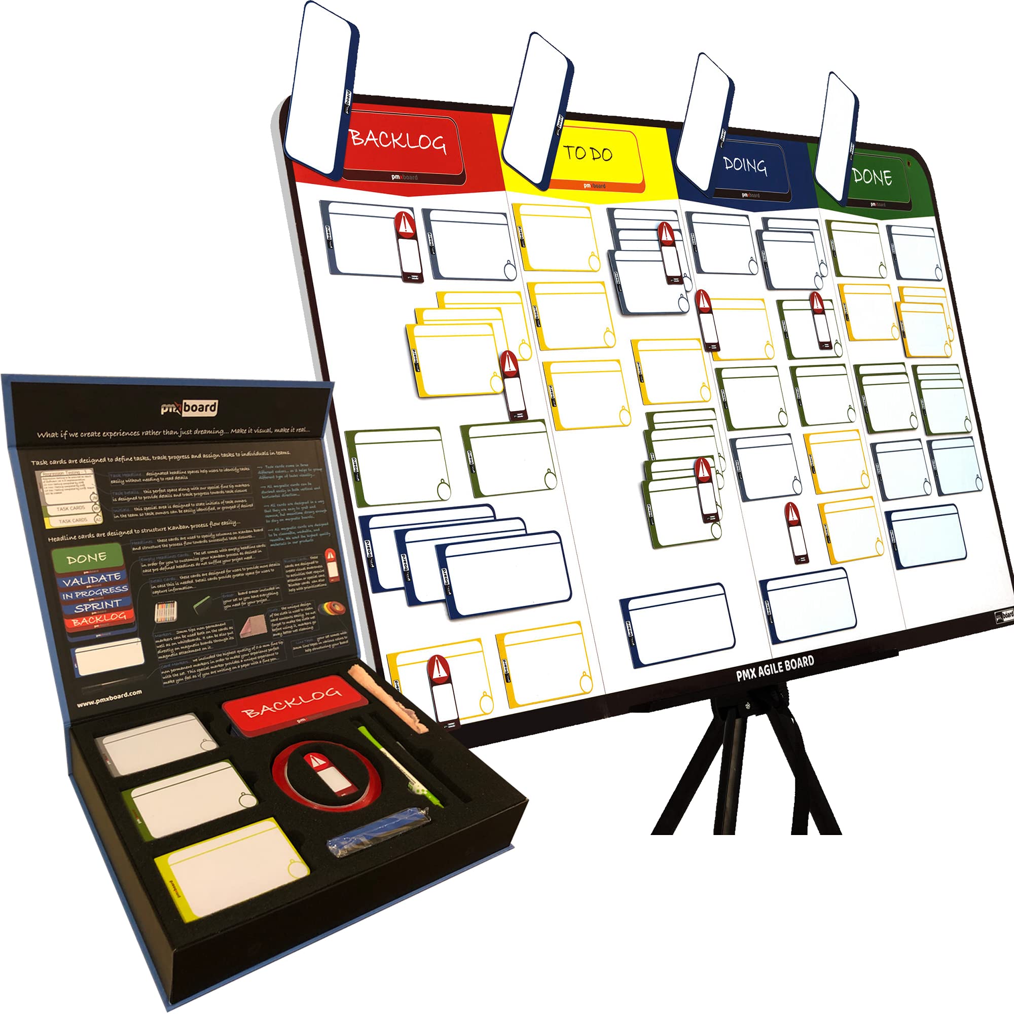 pmxboard Magnetic Scrum Board Kit, Kanban Board Kit, Full Combo Kit. Full Kanban Board Magnetic, Scrum Whiteboard Set. Use as Project Planning Board, Project Management Board. Premium Agile Board Kit