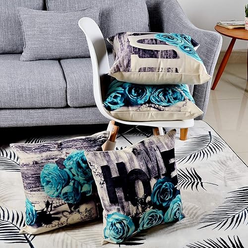 Miniatura 3 de Juego de 4 fundas de almohada turquesa de 20 x 20 pulgadas, color verde azulado, gris aguamarina, funda de almohada rosa para sofá, sofá, floral,