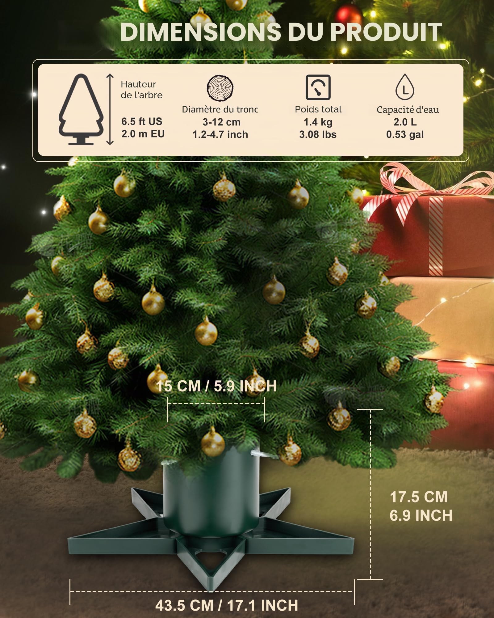 PUDO Pied de Sapin de Noel: Support Pied Sapin de Noël avec réserve d'eau, Pied de Sapin avec roulettes Metal pour Arbres jusqu'à 2 m de Tronc 3 à 12 cm - Christmas Tree Stand Star Vert
