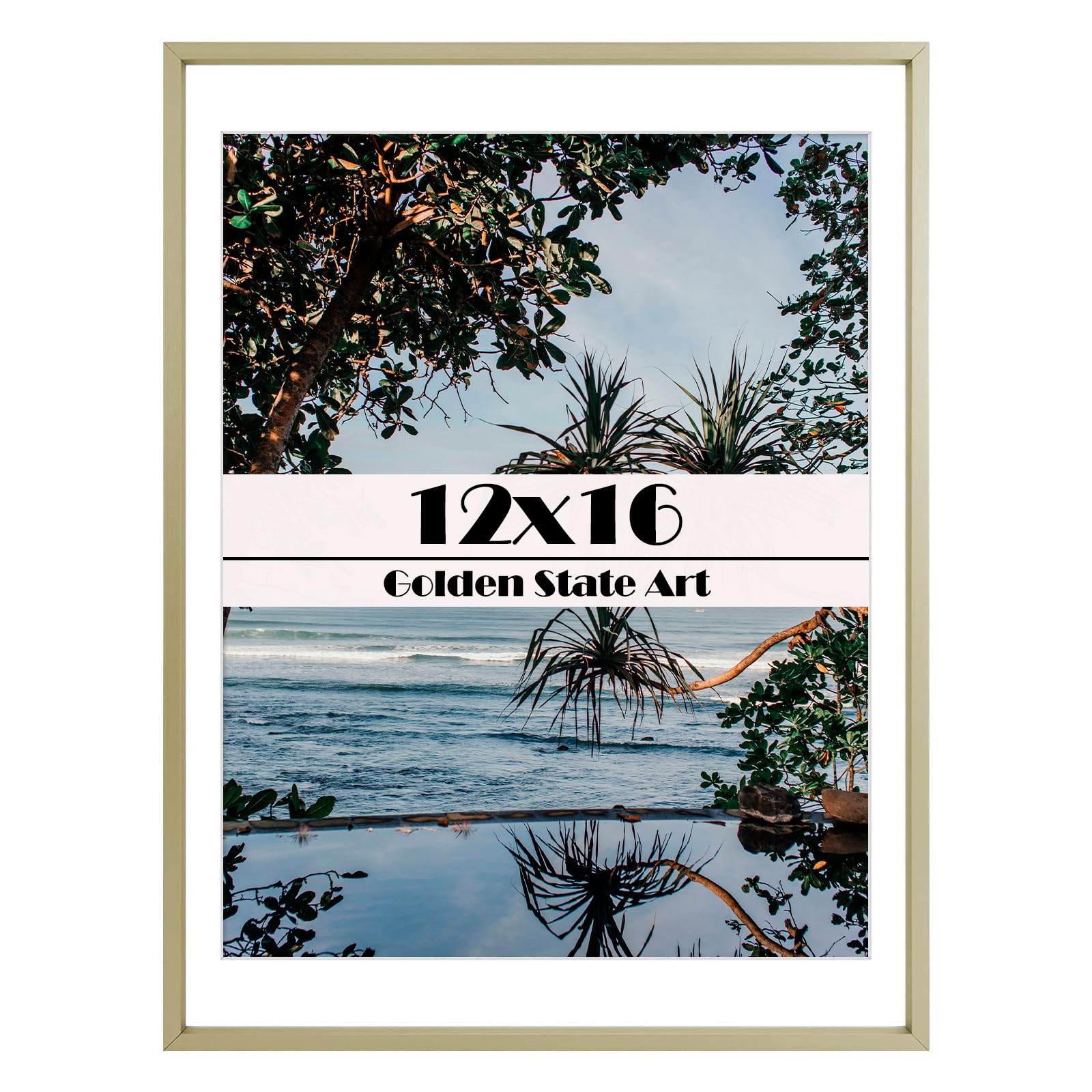 Golden State Art, 12x16 Gold Picture Frame Displays Photo 11x14 with Mat or 12 x 16 Without Mat for Wall Mounting, Classic Satin Aluminum Frames with Real Glass (Pack of 1)