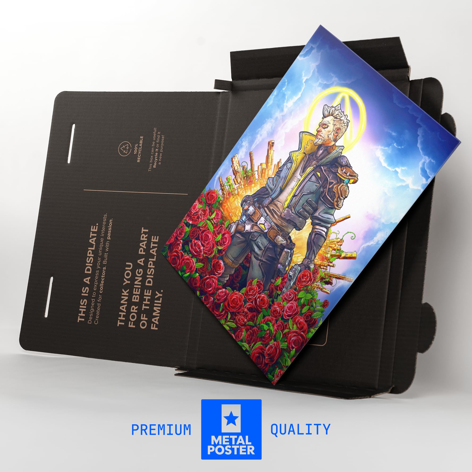 Displate Metall poster Borderlands Zane Roses Größe L | Bilder Wanddeko Wohnzimmer & Schlafzimmer Wandbilder, Geschenk. Wandkunst mit Magnet-Befestigung, ohne Bohren.