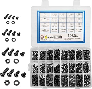 Hex Button Socket Head Cap Screws Bolts and Nuts and Washers Assortment Kit, 1080 Pcs M3/M4/M5/M6 Metric Screw Assortment Kit, Hex Socket Head Machine Screws Nuts and Bolts and Washers Set