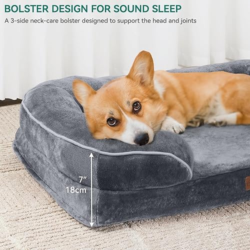 Miniatura 2 de YITAHOME Cama ortopédica para perros medianos, cama rectangular de espuma viscoelástica para mascotas con funda extraíble lavable, forro impermeable