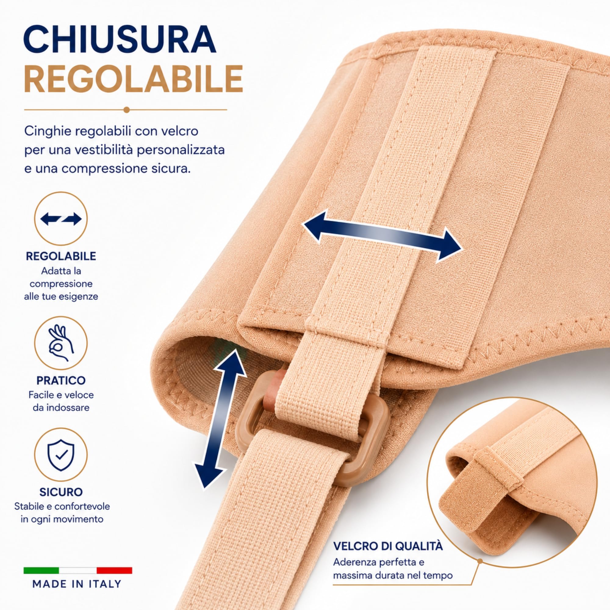 Kefrell Cinto Erniario Inguinale Regolabile, Fascia Contenitiva Ortopedica 5 cm, Tessuto Elastico Ipoallergenico, Compressore a Velcro Removibile, Supporto Post Operatorio, Made in Italy (100)