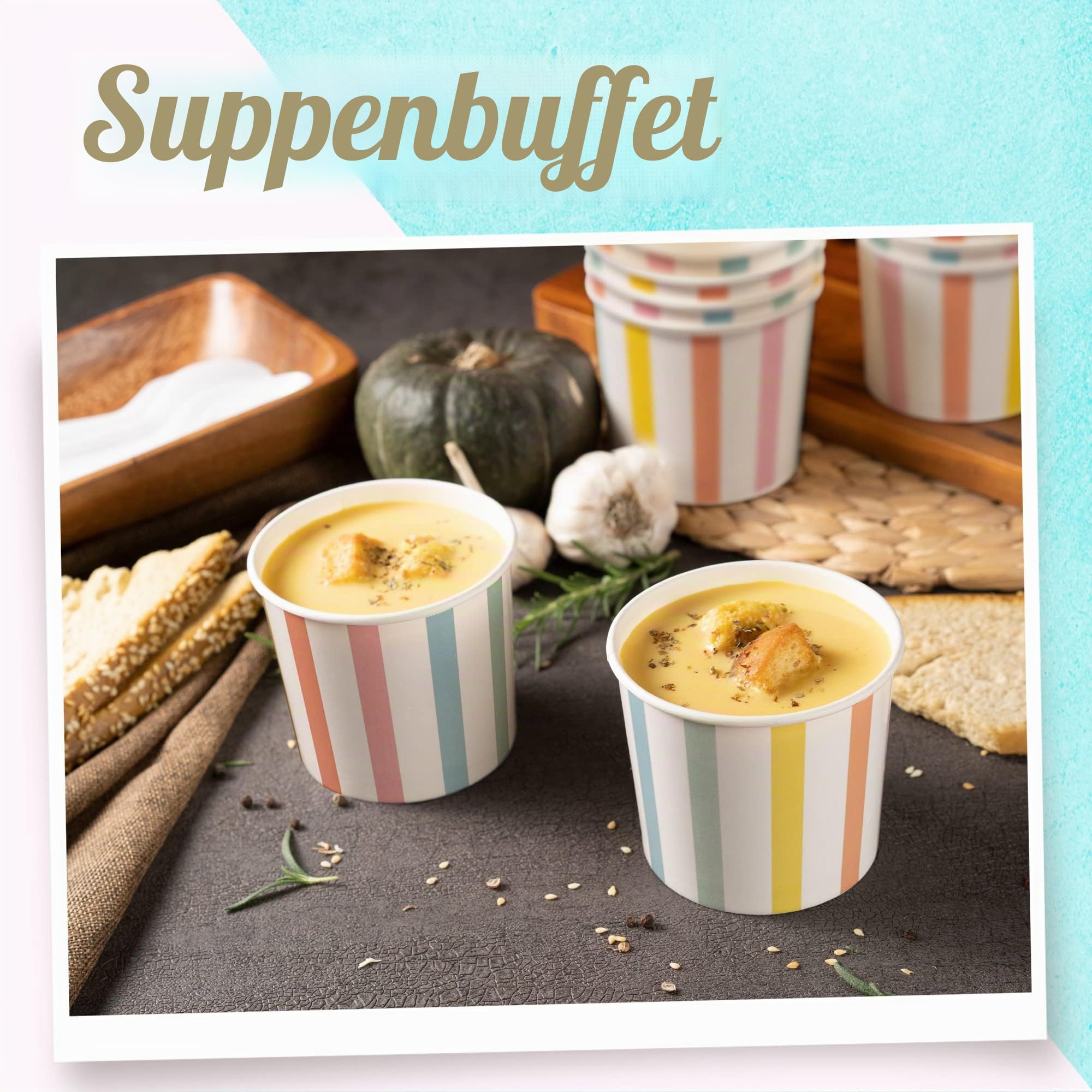 Papp-Eisbecher, 50 Stück, ca. 325 ml Einweg-Dessertschalen für heiße oder kalte Speisen, Partybecher für Eis, Frozen Yogurt, Suppe, Pastellstreifen