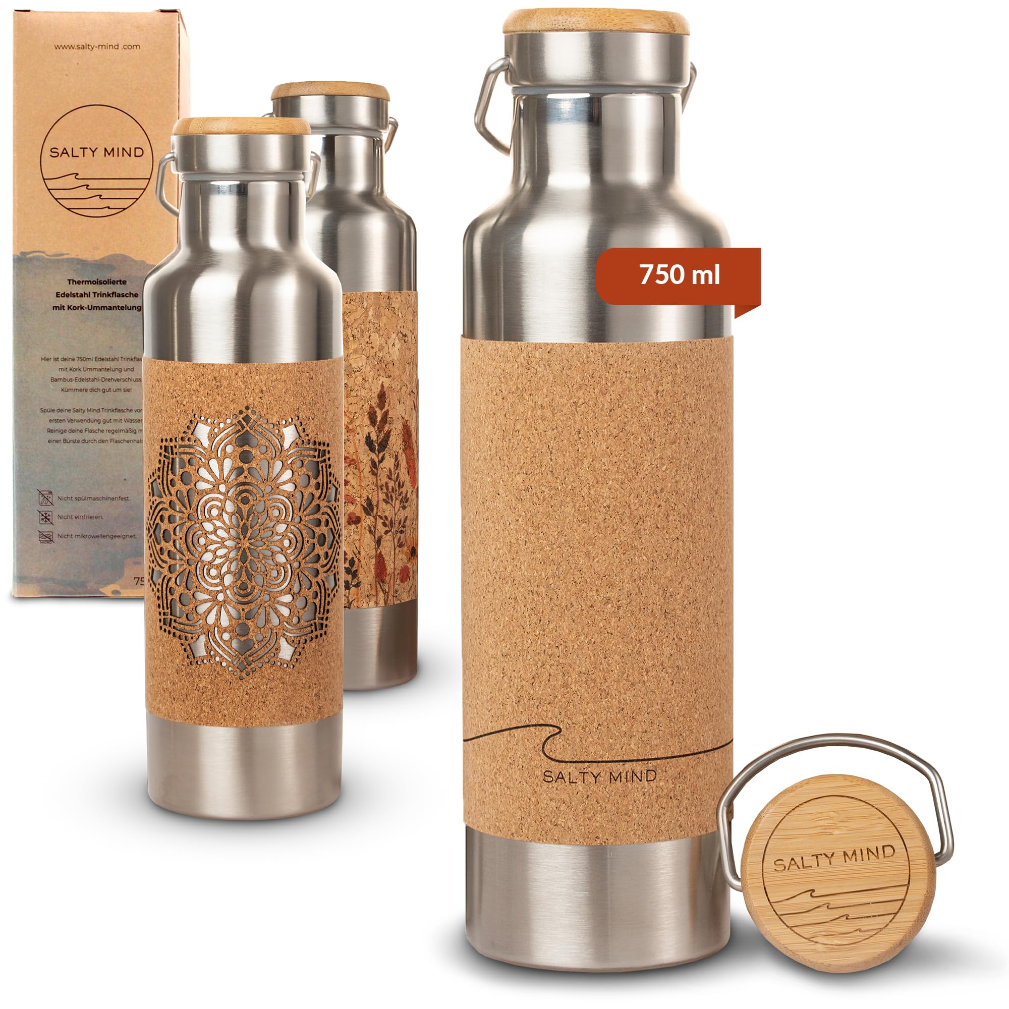 Blockhütte Gourde Isotherme En Acier Inoxydable I 750ml I Avec Brosse En Poils Naturels I Bouteille Isotherme Anti-fuite I Gourde à Eau Lavable Au Lave-vaisselle Pour Le Sport Et Les Loisirs