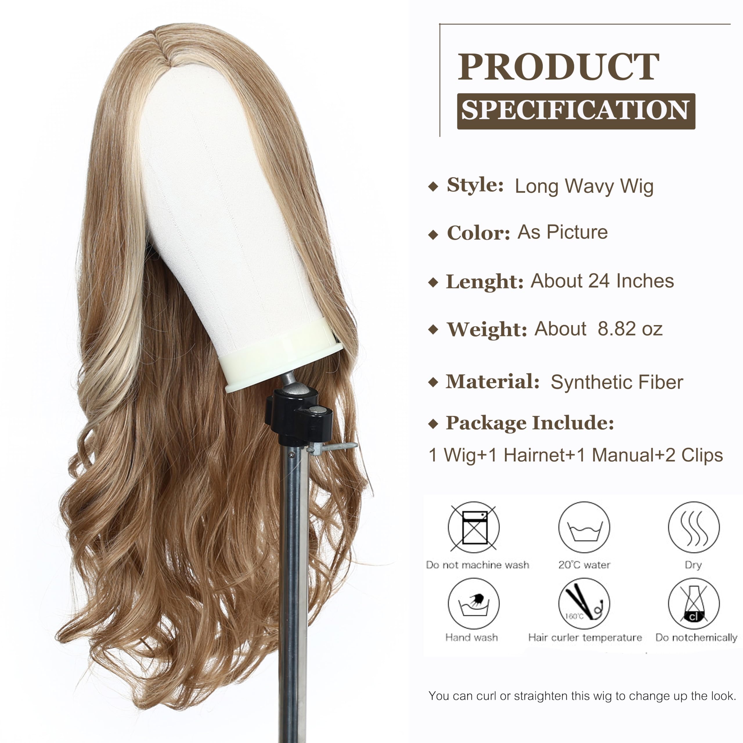 Esmee 24 Pouces Longs Cheveux Synthétiques Bouclés Perruques pour Femmes Raie Moyenne Blonde