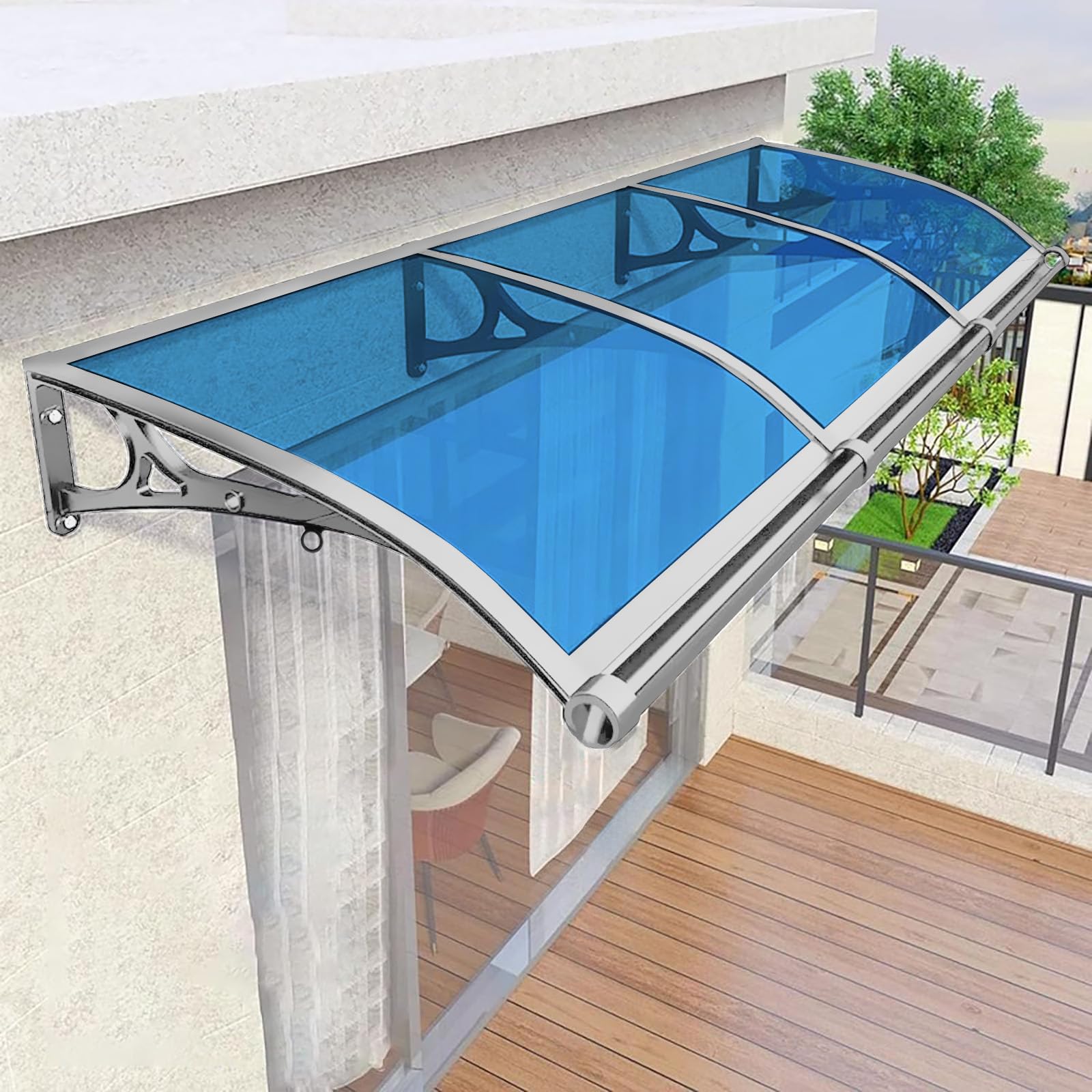 JFOZDM Door Canopy Outdoor, Door Canopy, Porch Canopy Waterproof, Window Awning, UV, Snow Protection, Gold & Silver Aluminium Bracket Polycarbonate Cover, Rain Shelter Canopy for Patio, Roof, Garden