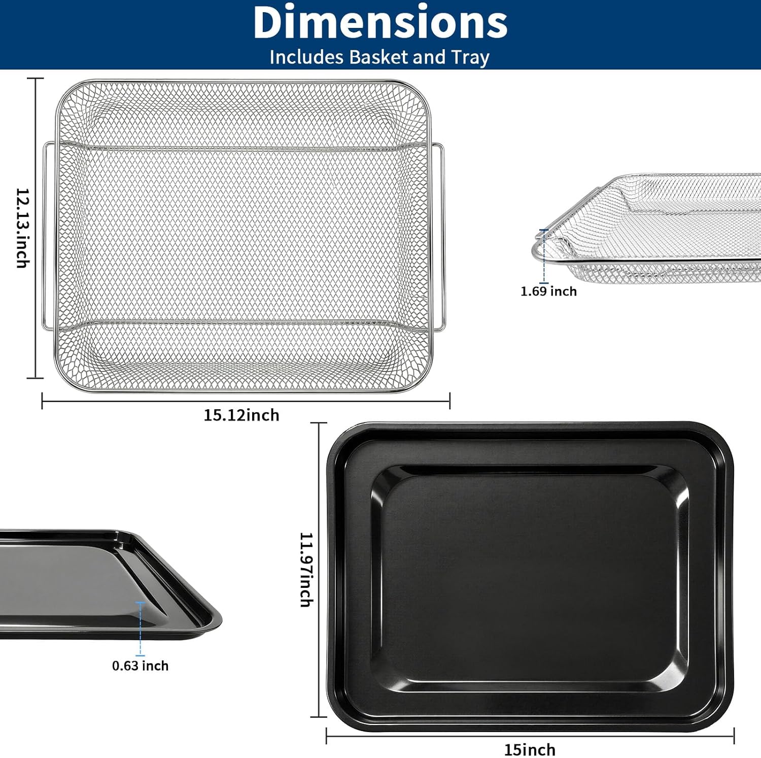 GXF Air Fry Basket & Tray Set for GE Oven, Replacement Parts for GE Appliances Range & Wall Oven PM48X120, 15” x 12” Tray Pan for Baking Roasting Draining & Crispy Air Frying, Dishwasher Safe