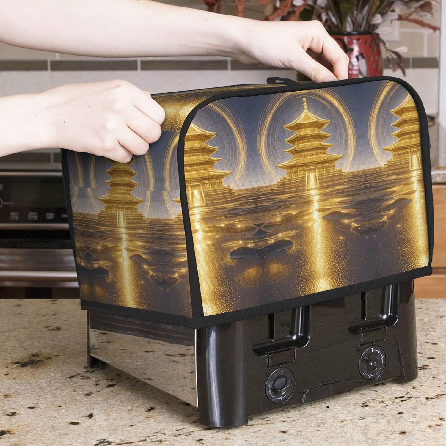 Golden Attic Toaster Cover 2 Slice, Waterproof Bread Machine Covers with Pockets Universal Size Kitchen Small Appliance Cover with Handle, Dust and Fingerprint Protection