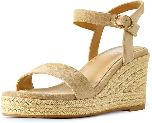 DREAMCIA Espadrilles Wedge Platform Sandals for Women Strappy Ankle Strap Buckle Open Toe Sandals Dressy Shoes Summer