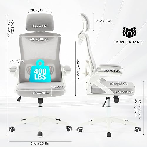 Miniatura 2 de Fizzin Silla de oficina ergonómica, silla de escritorio ergonómica con reposacabezas de malla para computadora con respaldo alto, soporte lumbar