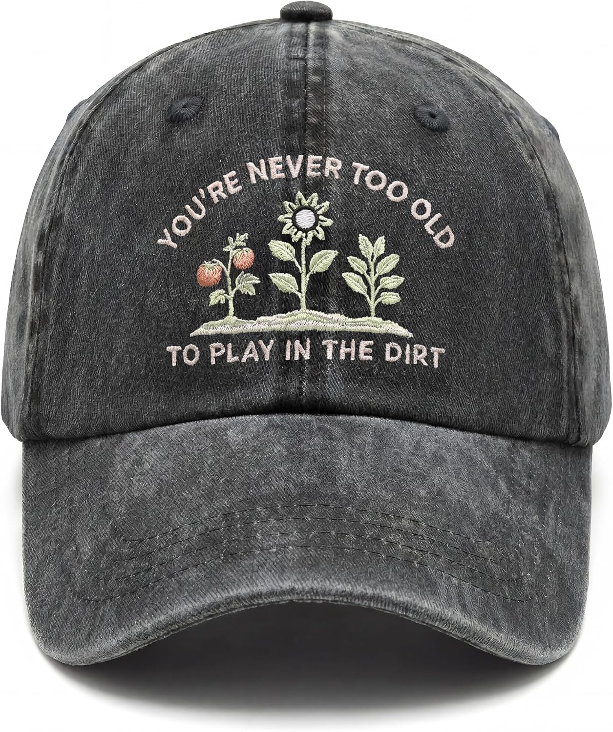 Garden Gift Embroidered Washed Baseball Cap, Vintage Adjustable Cotton Hat