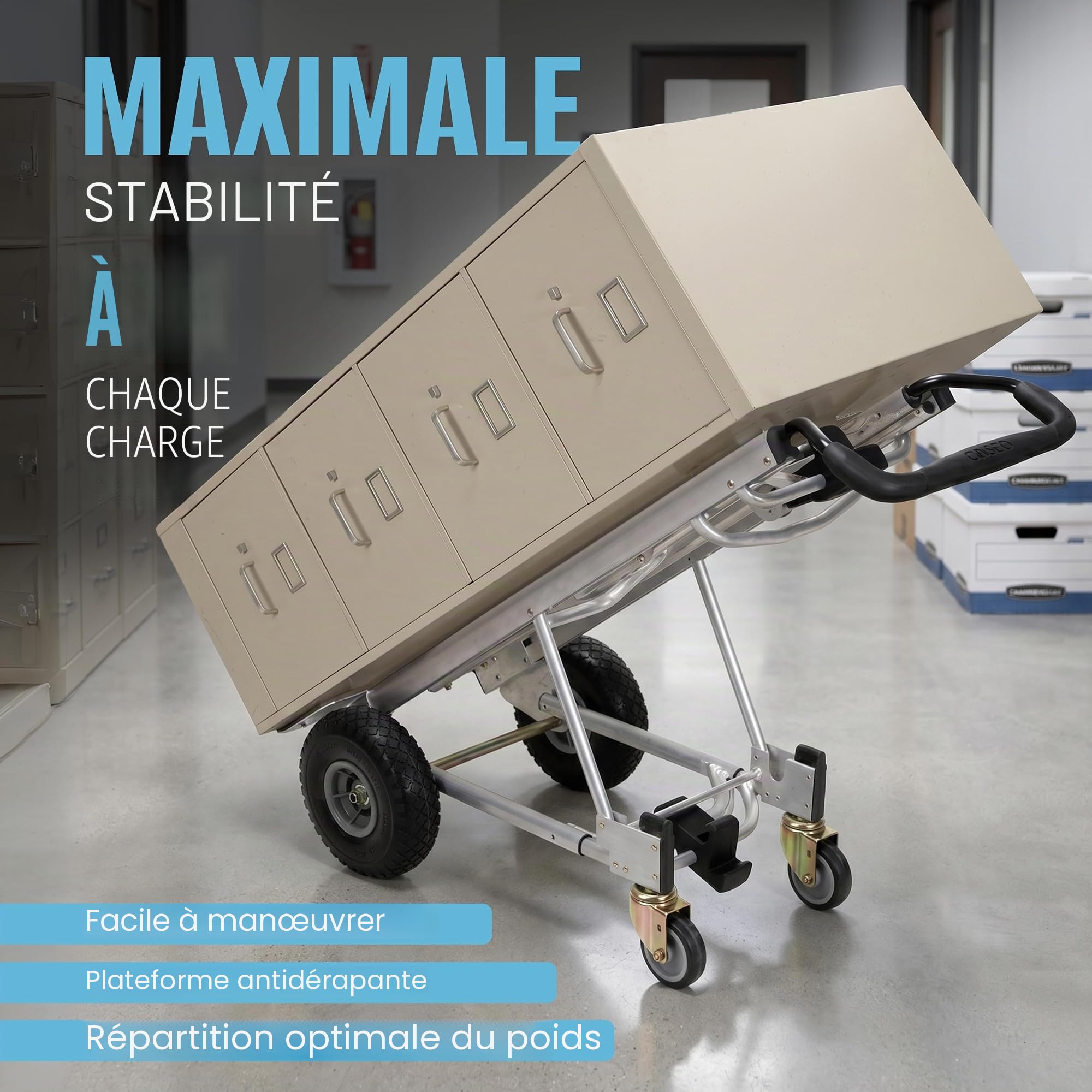 Chariot de transport Jumbo 3 en 1 - En aluminium - Charge maximale : 450 kg - Grandes roues - Poignée ergonomique - Transport - Chariot à main - Cosco - Multifonctionnel