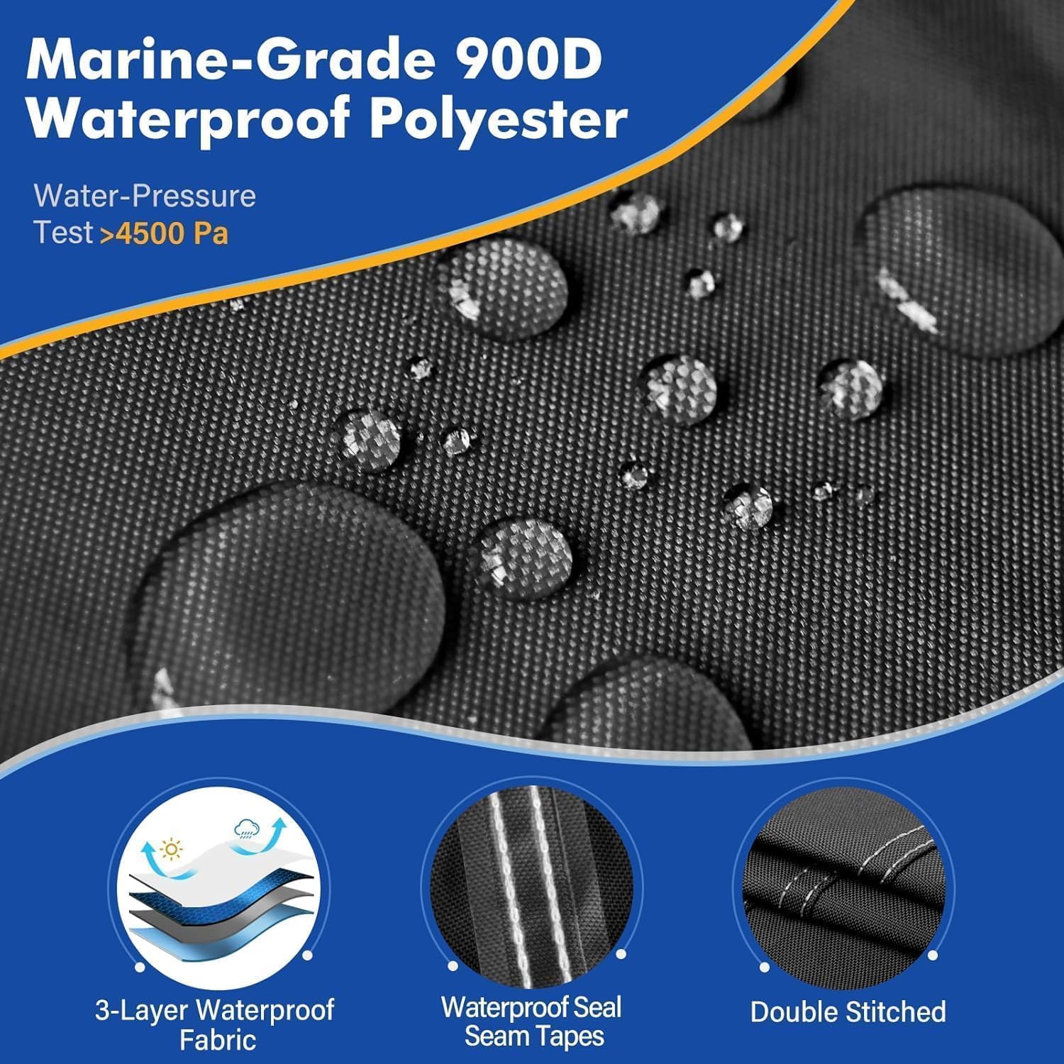 4 Bow Bimini Top Replacement Canvas for Boat,900D Heavy Duty Waterproof Marine Sun Shade Canopy,Easy Install with Zipper Sleeves,Light Hole & Storage Boot,8'L 91"-96" W Jet Black(No Frame)