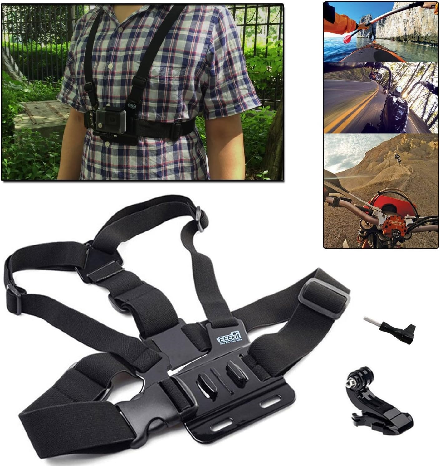 EEEKit Accessories Starter Kit Plus for All GoPro Hero 4 3+ 3 2 Session LCD, Bike Clamp Car Mount, Selfie Pole, Head Chest Wrist Strap