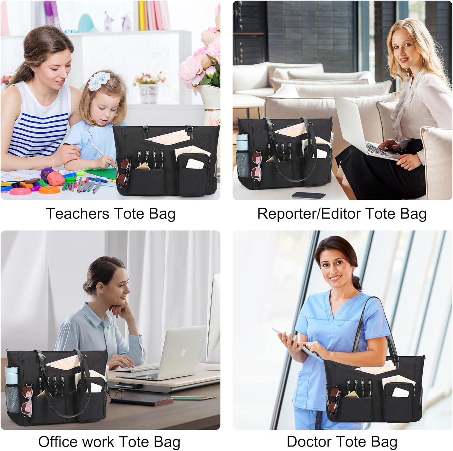 Laptop Bag for Women 17 Inch, Teacher Tote Bag with Compartments Work Tote Bag With 12 Pockets Professional Computer Bag Travel Business Briefcase Office Handbag Bag with Shoulder Straps - Image 2