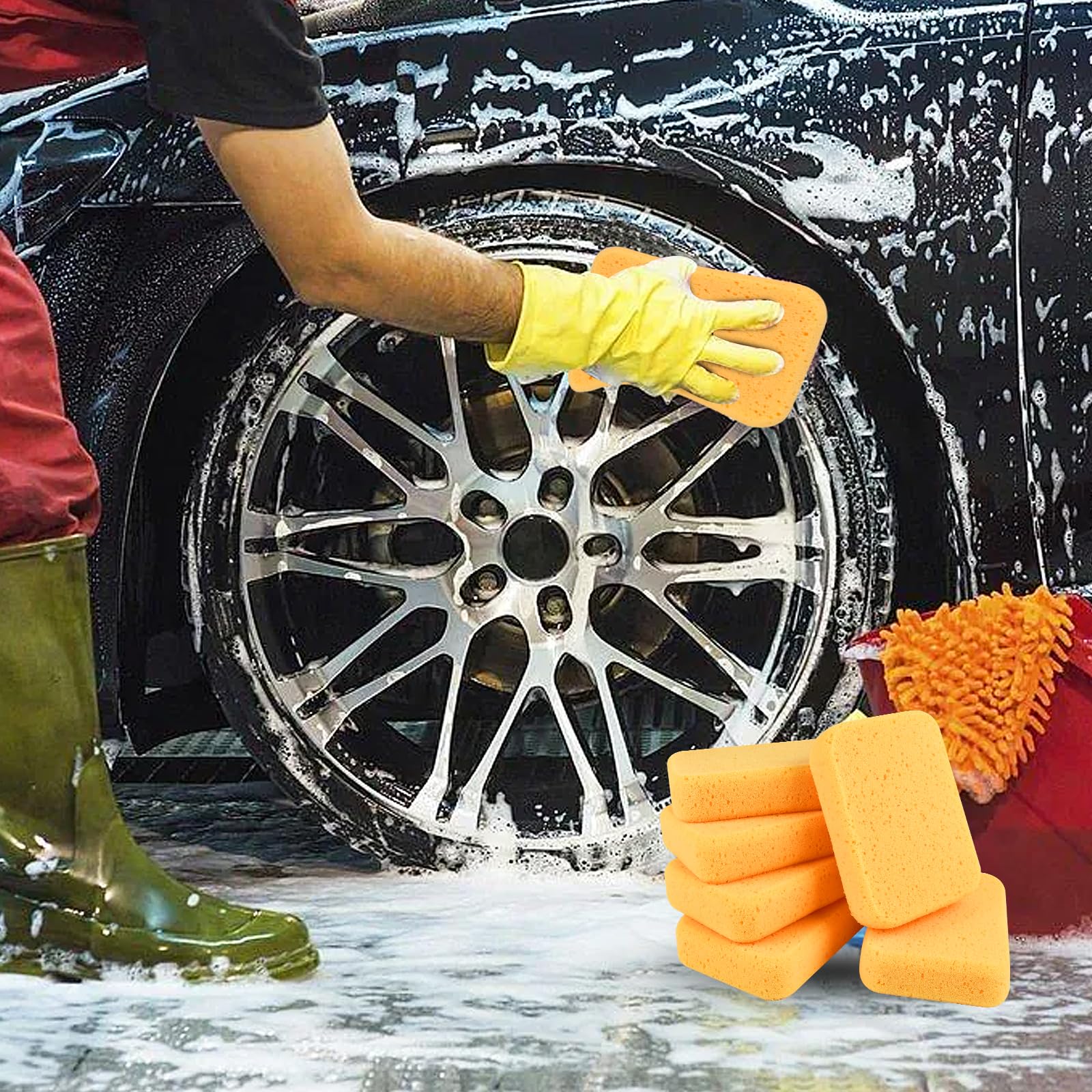 24 Stück großer Reinigungsschwamm, 19,1 x 14,9 x 4,8 cm, gelber Autowaschschwamm, Mehrzweck-große Schwämme für die Reinigung von Küche, Fenster, Auto, Fahrrad