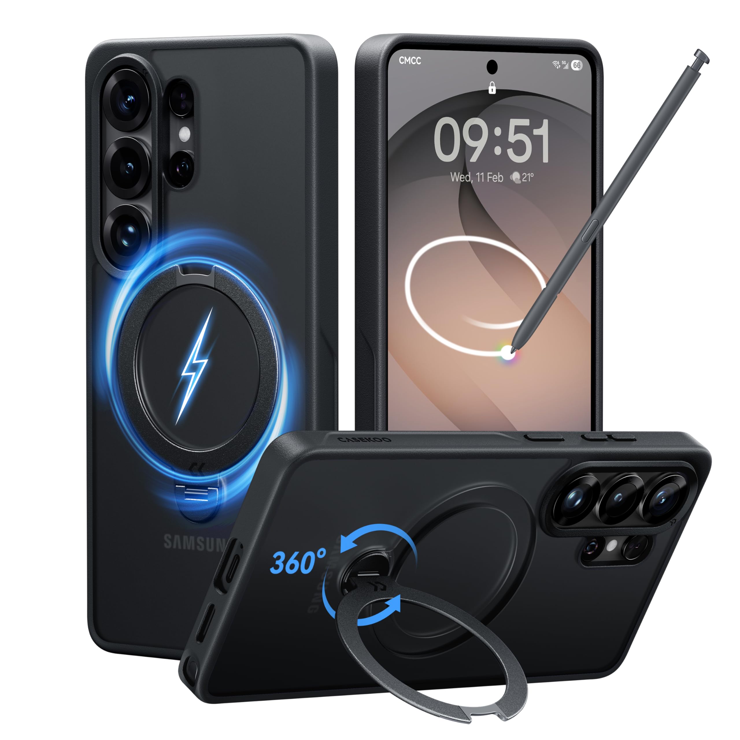CASEKOO Offizielles Schwarz für Samsung Galaxy S26 Ultra Hülle mit 360° Drehbarer Magnet Ständer [Militärschutz] [Kompatibel mit MagSafe] Stoßfest Schutzhülle Handyhülle Samsung S26 Ultra 6,9 Zoll