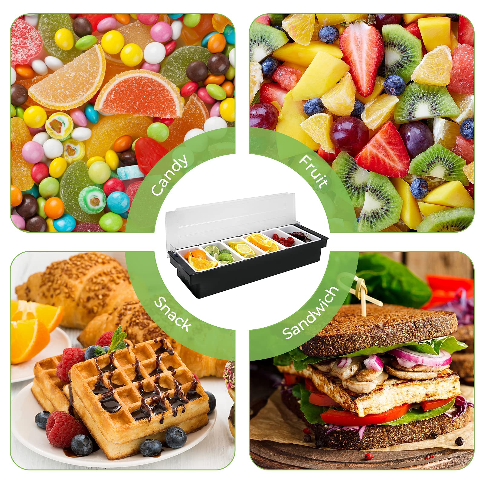 2 recipientes refrigerados con hielo para servir condimentos, frutas, verduras, condimentos, estación de decoración de plástico con tapa para frutas, helados, ensaladas, organizador de