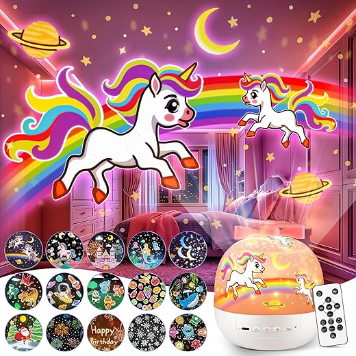 PIKOY Night Light for Kids+15 Films+10 White Noises/Lullabies,105 Lighting Kids Night Light Projector,Rechargeable Sound Machine Star Projector Lights for Bedroom,Kawaii Unicorn Gifts for Girls & Baby
