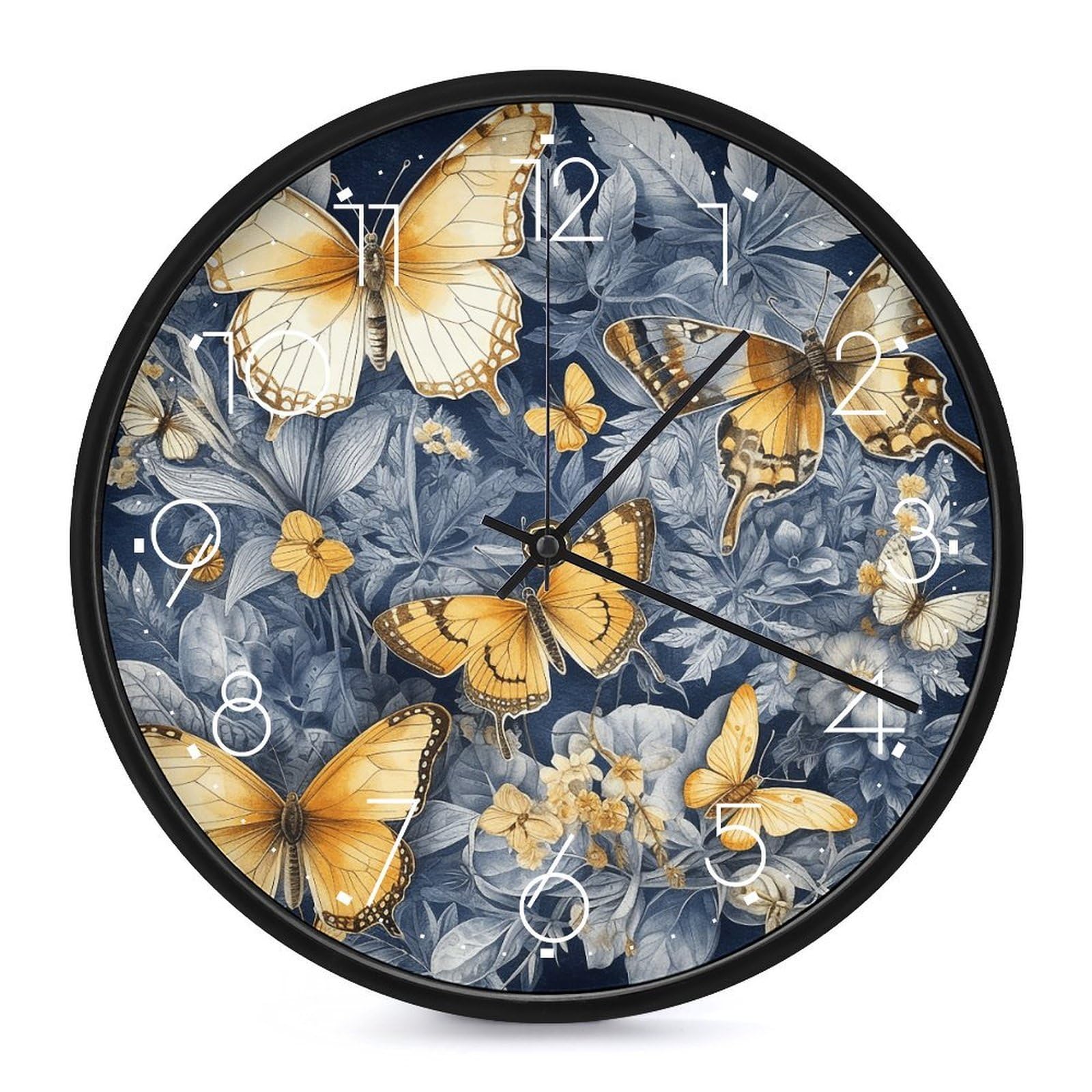 Adfgyerh White-Style Several Species Of Butterflies Clock，9.8 Inch Battery Operated Wall Clock Classic Simple, Decorative Wall Clock.analog Clock For Kitchen Office Bathroom Bedroom.
