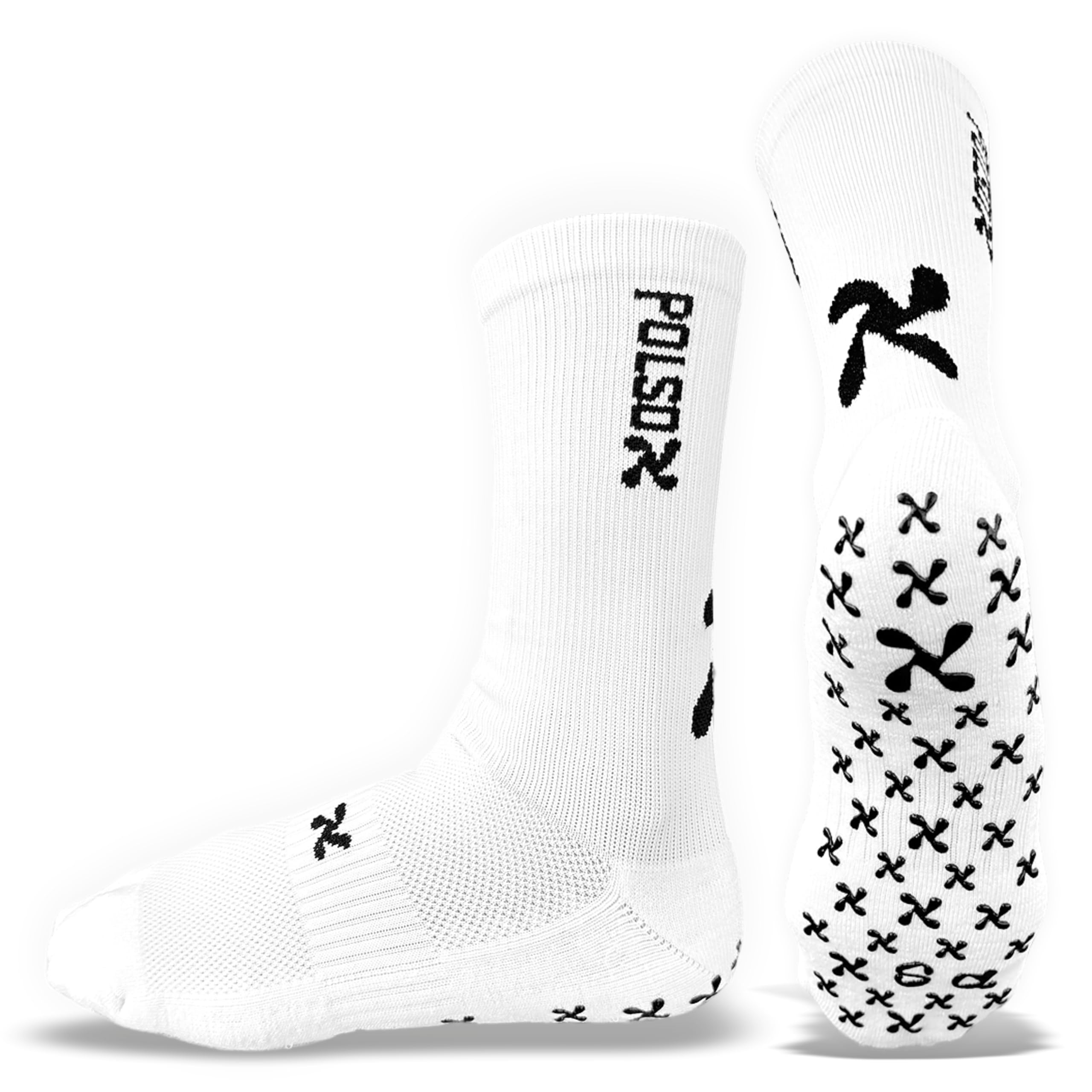 POLSOX Grip Socks Soccer - Anti-Slip Sports Socks for Men Youth and Women - Non-Slip Athletic Socks with Grip Pads - Comfort Compression - Pilates, Football, Basketball, Running - White - 1 Pair