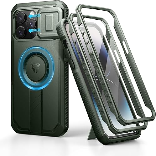 Vista 24 de Dexnor - Funda para iPhone 14 Pro Max con tapa deslizante para cámara, soporte ajustable y protector de pantalla integrado, carcasa magnética Negro