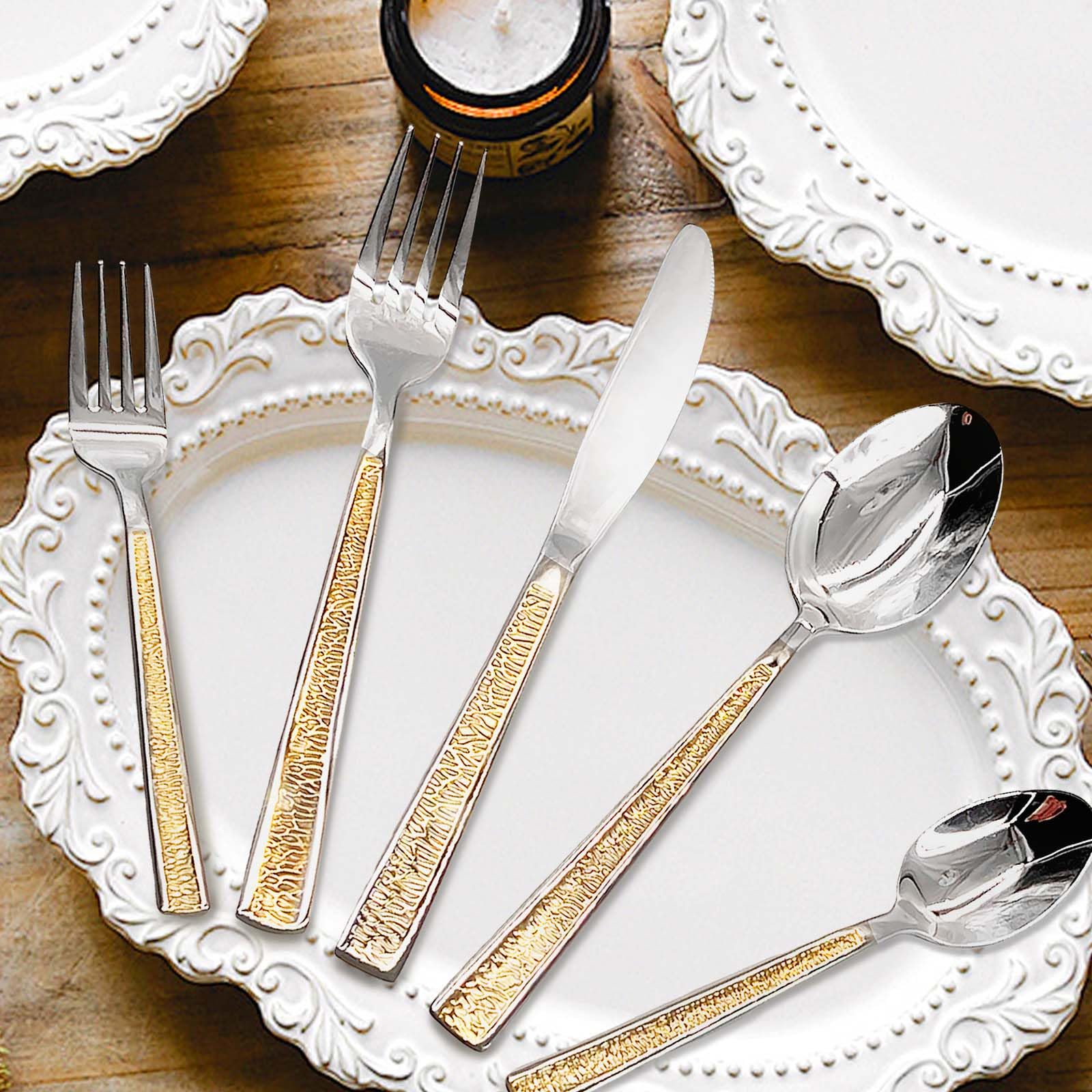 SNAIL GARDEN 40-teiliges Edelstahl-Besteck-Set für 8 Personen, Besteck mit Goldrand mit Messern, Gabeln, Löffeln – Spülmaschinenfest für Hochzeit, Einweihung und Täglichen Gebrauch