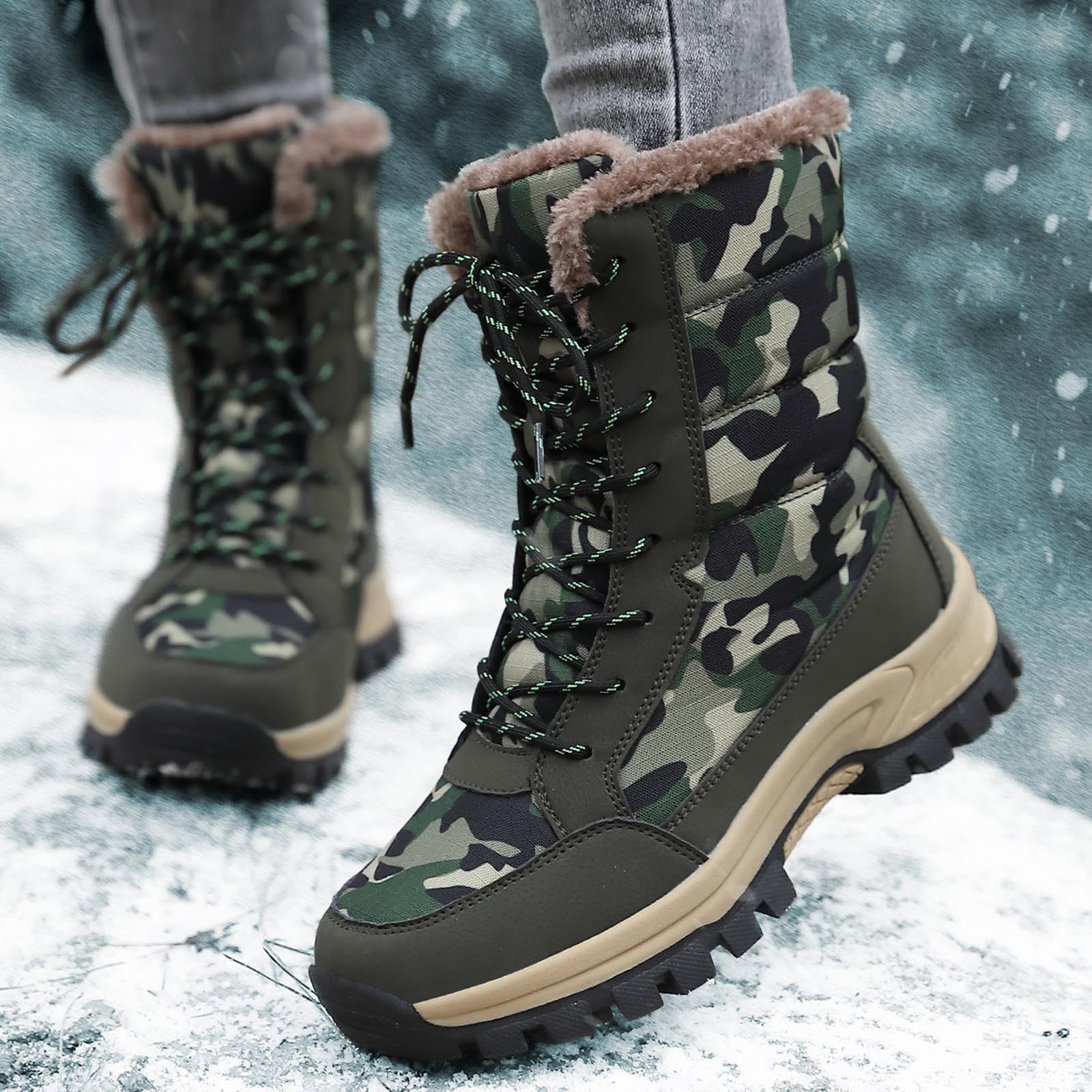 Scarpe Uomo Calde 2026 Stivali da Neve Caldi con Suola Spessa Autunno e Inverno Donna in Cotone Mimetico per Esterni Eleganti Invernali