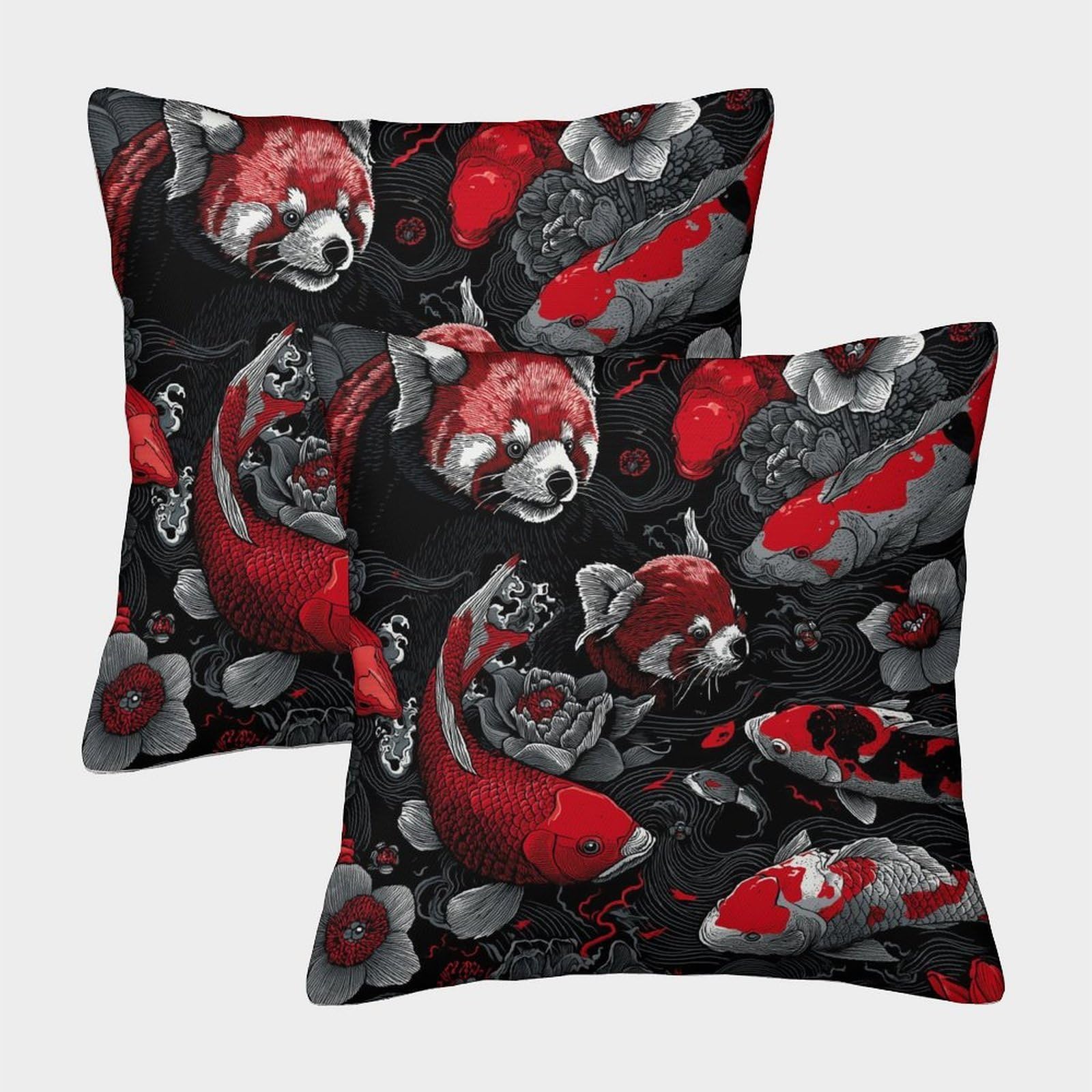 kaiyun 2 Pack 3D Chinchilla, Red Panda, Japanese Koi,Daffodil Theme Square Cushion Cover Decoration Pillow Cover Suitable for Home Sofa Bedroom Living Room 50x50cm