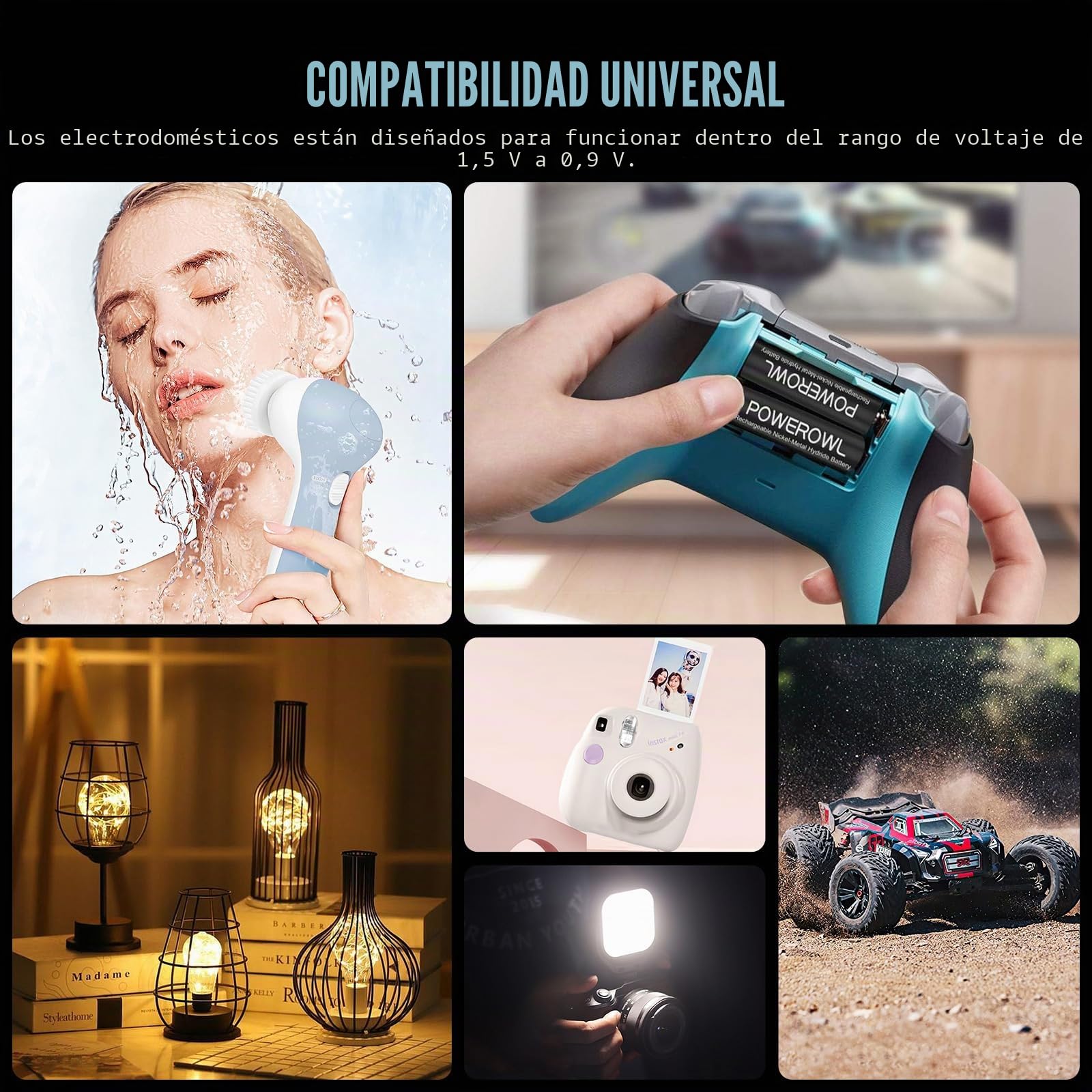POWEROWL Cargador de Pilas AA, AAA con 8 Unidades de AA 2800mAh Ni-MH Pilas Recargables con Luces LED(Carga rápida USB, Ranura Independiente)