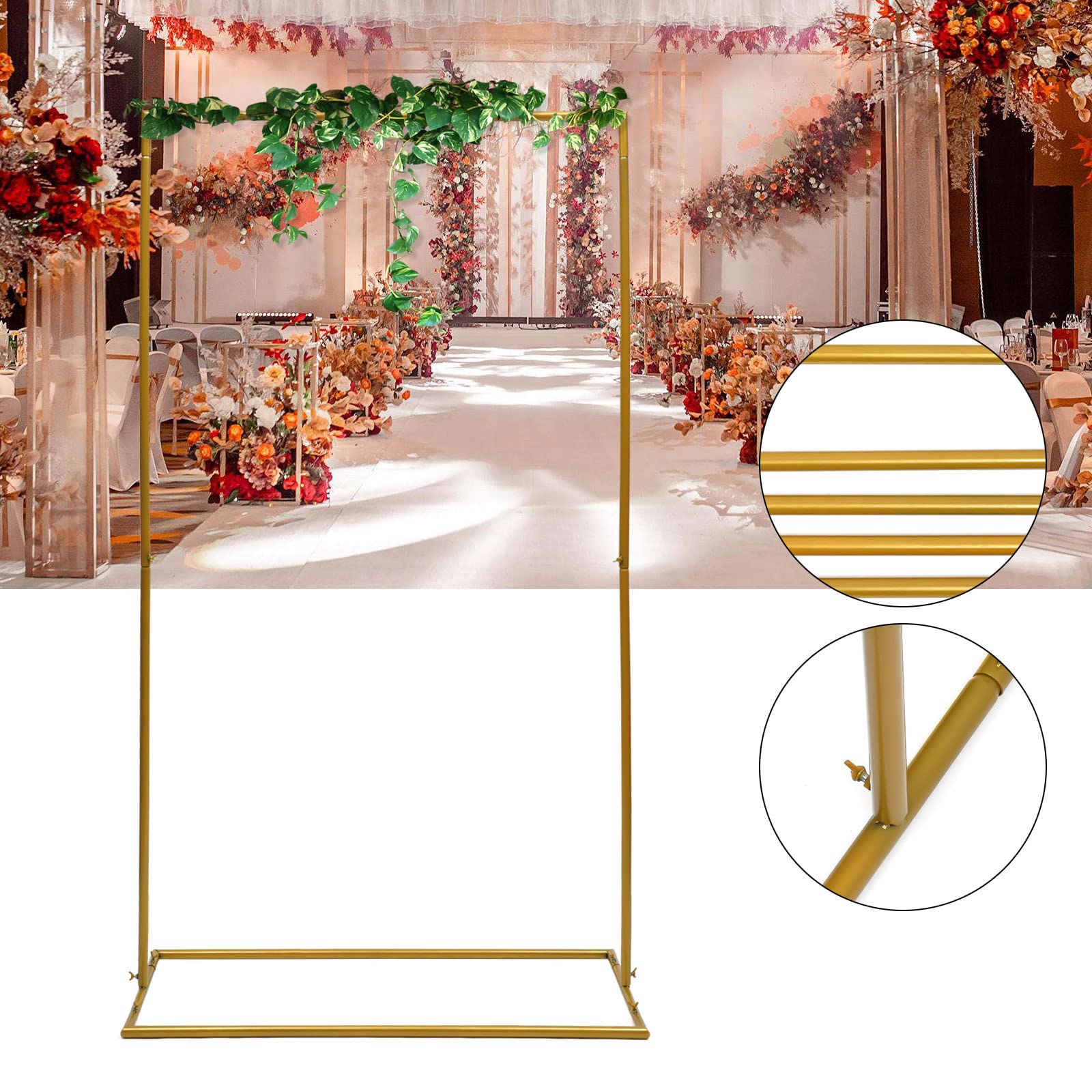 Bruiloft boog vierkant ballonnenboog, metalen frame bloemenrek frame ijzeren party deurstandaard achtergrond bruiloft boog bruiloft boog gouden ballon ring evenement plaats decoratie, wit, 105 x 62 x