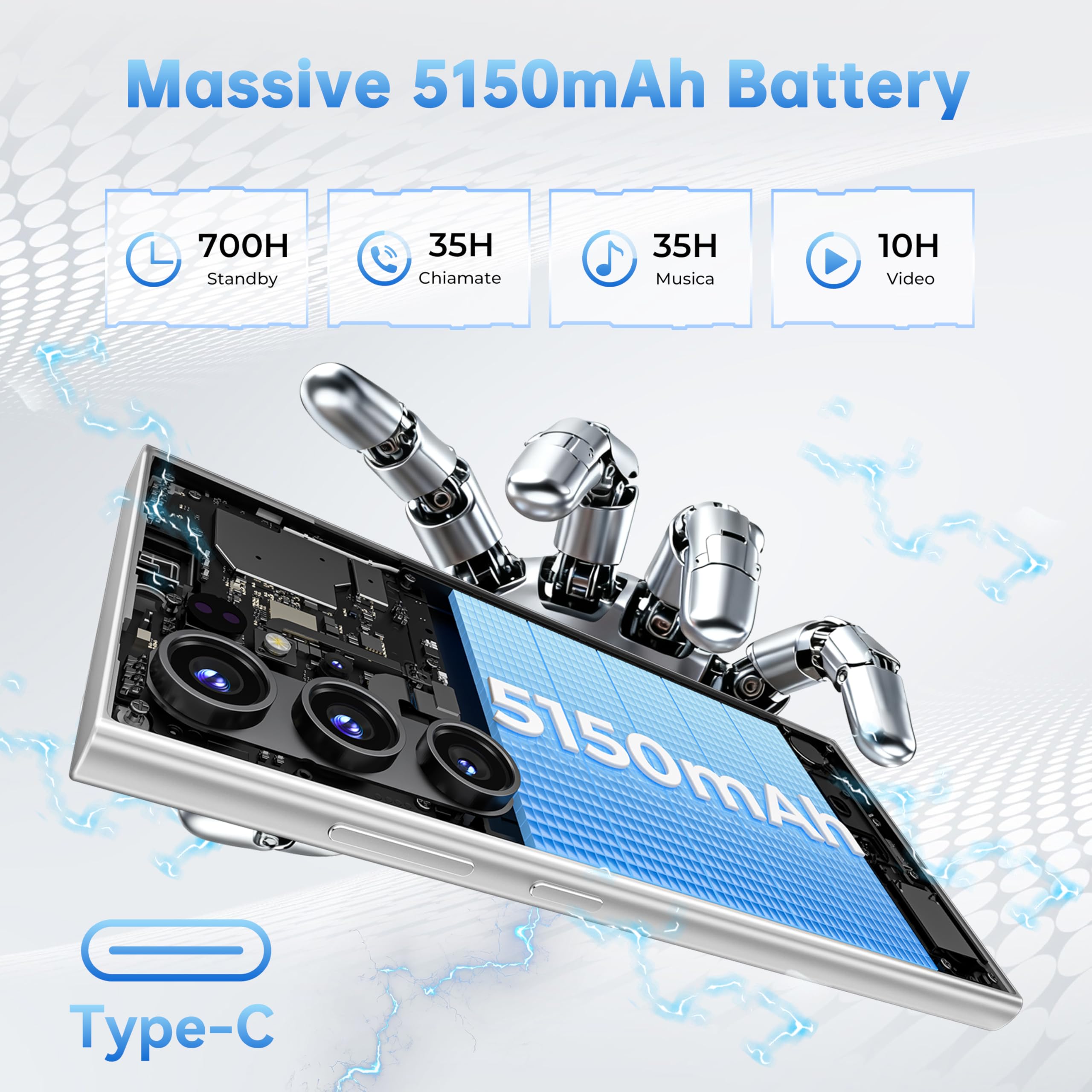 OUKITEL C61 GT Smartphone Android 2026, 24GB RAM+256GB ROM Telefono, Display 6,88" HD+ 90Hz Cellulare 5150mAh, 13MP+5MP 4G Dual SIM Cellulari e Smartphone NFC/Face ID/Fingerprint/OTG - Nero