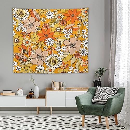 Miniatura 82 de Tapiz floral retro de los años 60 y 70, diseño hippie de primavera Groovy Flower Power Flower Boho para colgar en la pared, arte neutro para Hippie