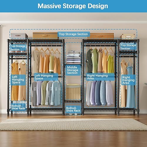 Miniatura 4 de VIPEK V22 - Perchero extra grande para ropa, portátil, con 6 barras para colgar y 8 estantes, 104.5 pulgadas de largo x 16.5 pulgadas de ancho x