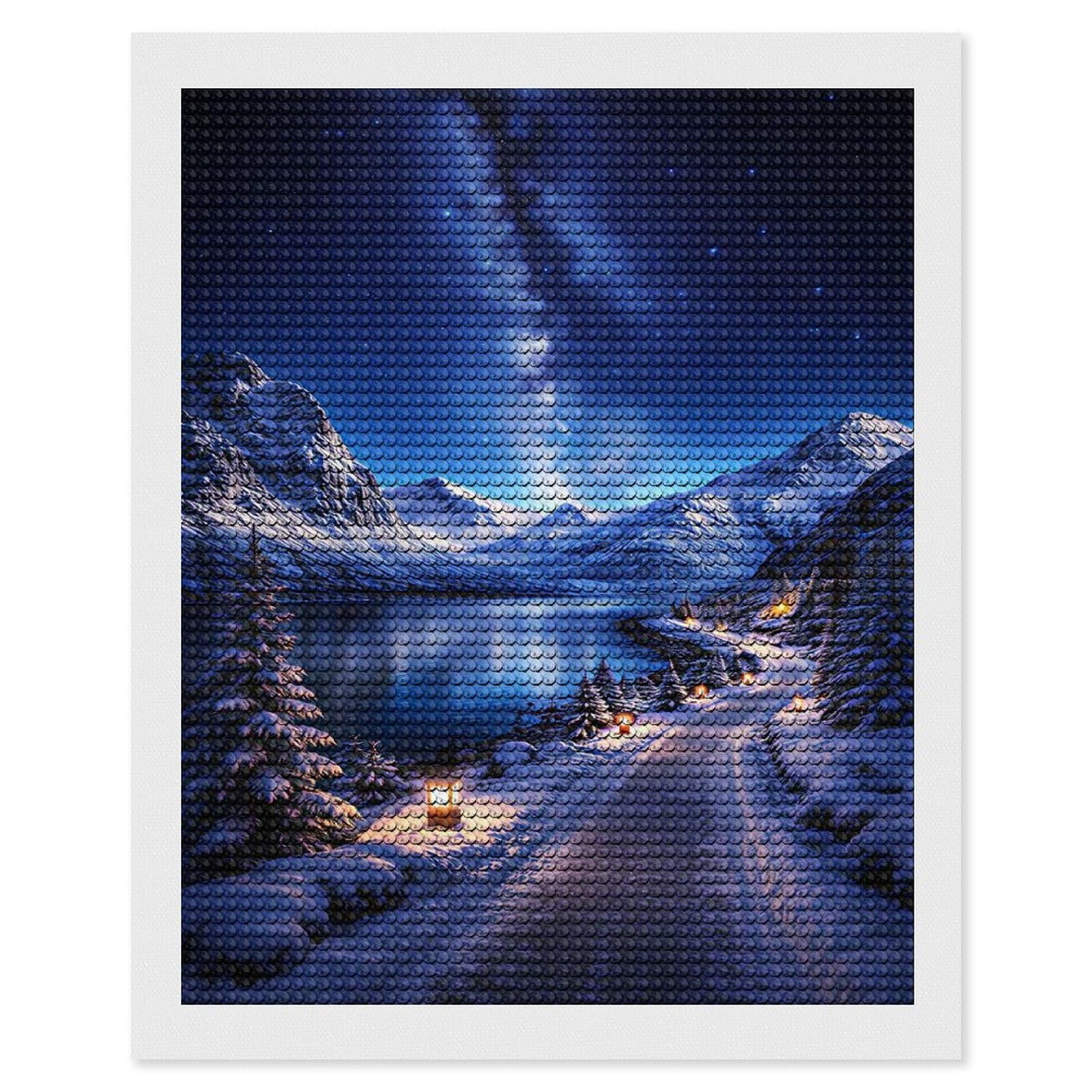 Junmoney Winter Landscape with Milky Way Diamond Art Kit 16"x20", Relaxing DIY Hobby, Satisfying Creative Project, Living Room Decor, for Women