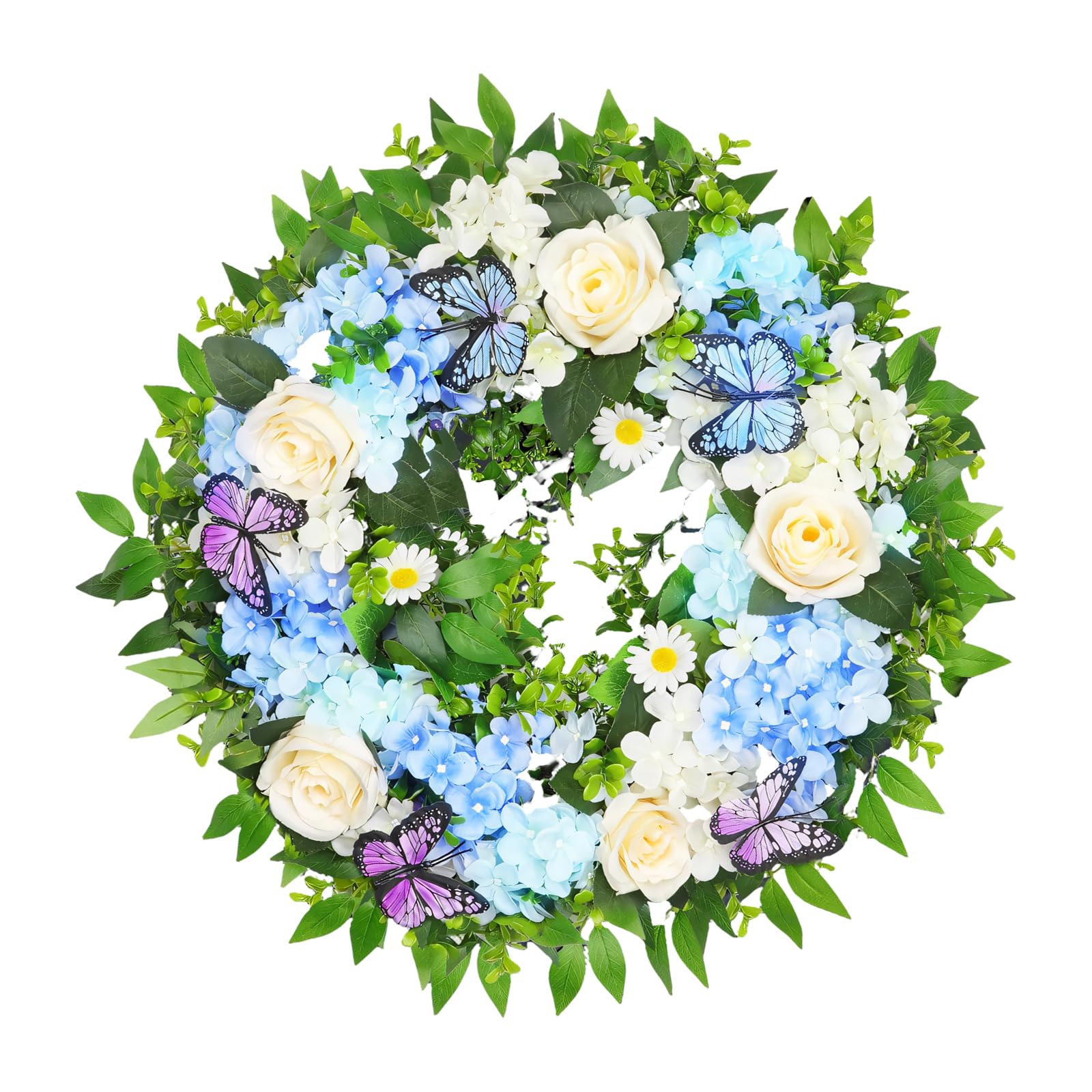 Tsophreniq Hydrangea Rose Artificial Flower Wreath 20Inch For Indoor And Outdoor Realistic Flower Wreath For Wedding Party Decoration Artificial Party Decoration Faux Door Hanger Door Holiday Wedding Location Home Deck Hanging