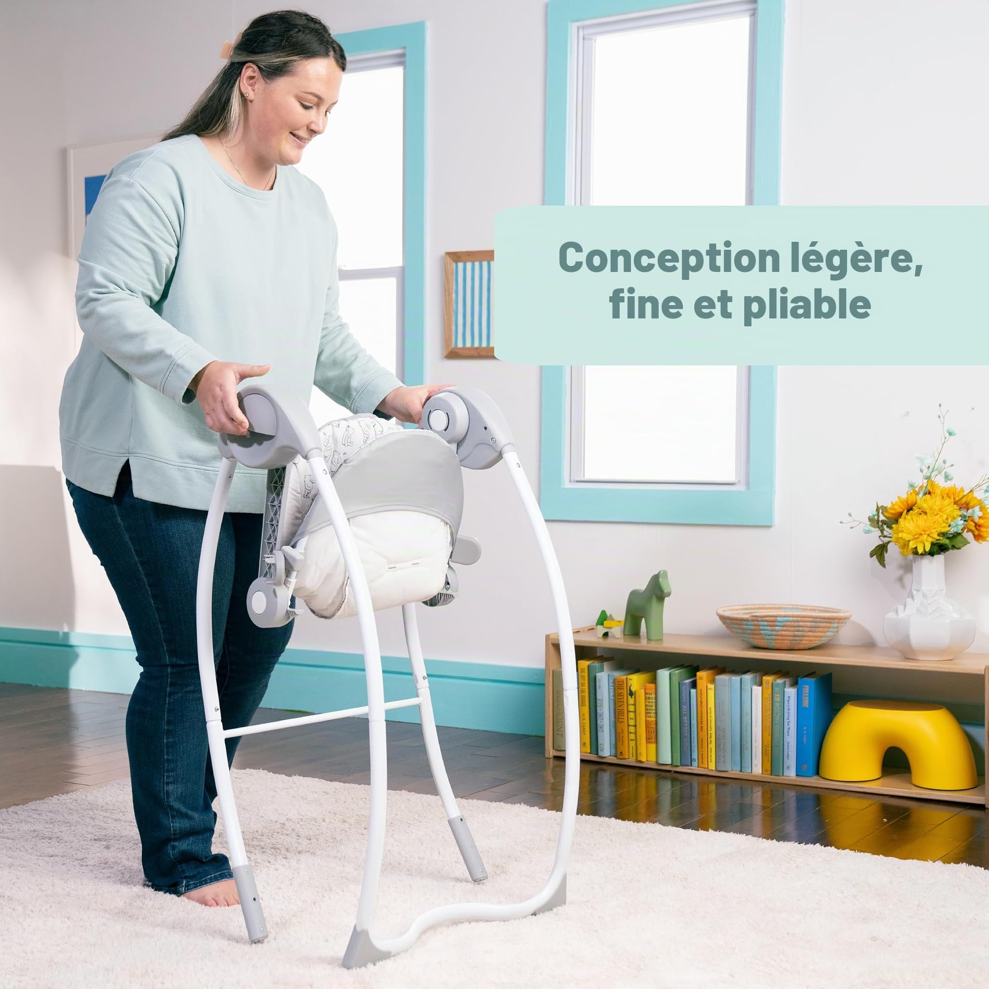 Disney Baby Balancelle Bébé Winnie l'Ourson par Bright Starts, 6 Vitesses de Balancement et Minuterie, Pliable, Barre à Jouets Amovible, Unisexe, Nouveau-né - 9 kg
