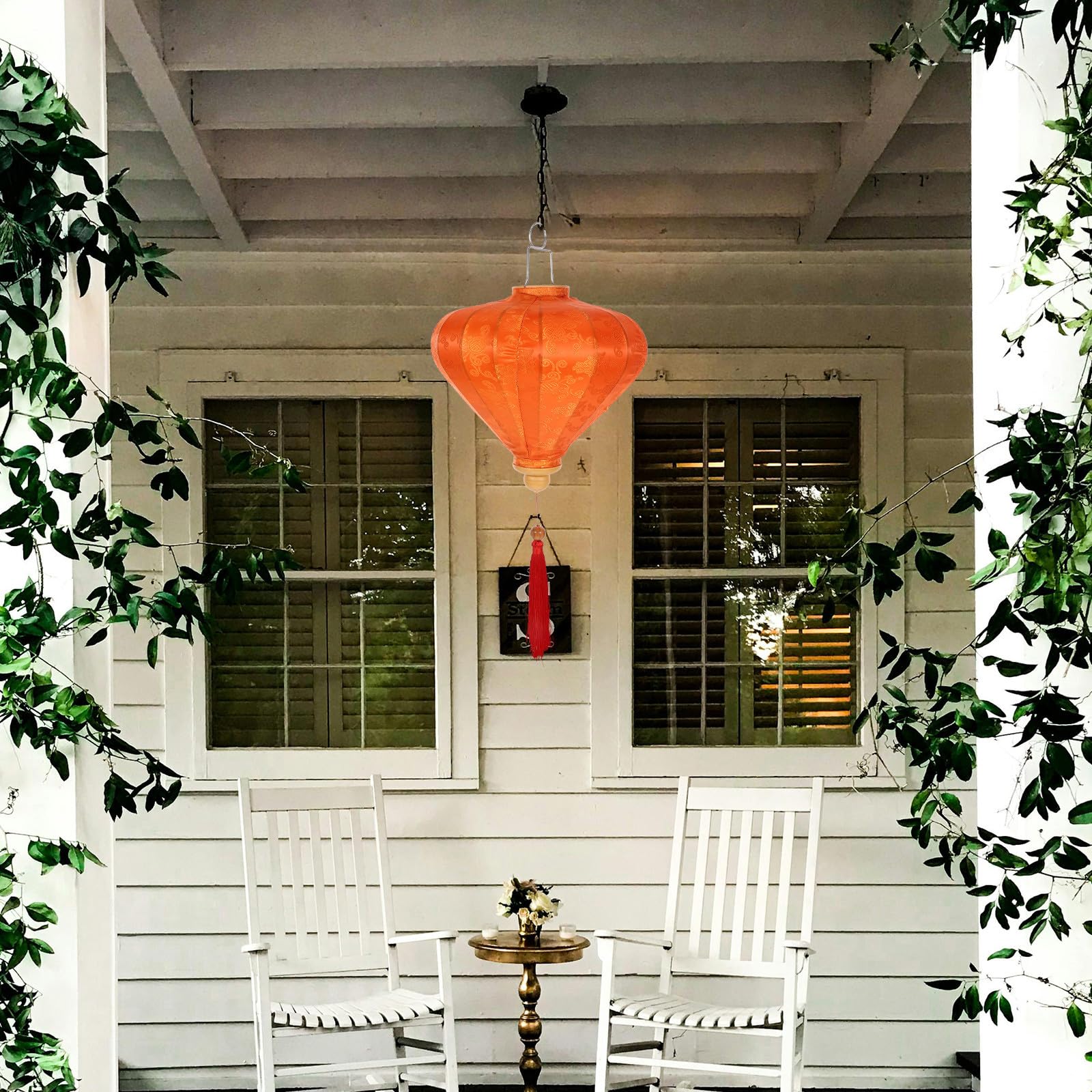 minkissy Vietnamesische Hängelaterne mit Klassischer Form aus Flockigem Stoff in Orange und Vielseitiger Verwendung als Garten oder Partybeleuchtung für Hochzeit und Outdoor Deko