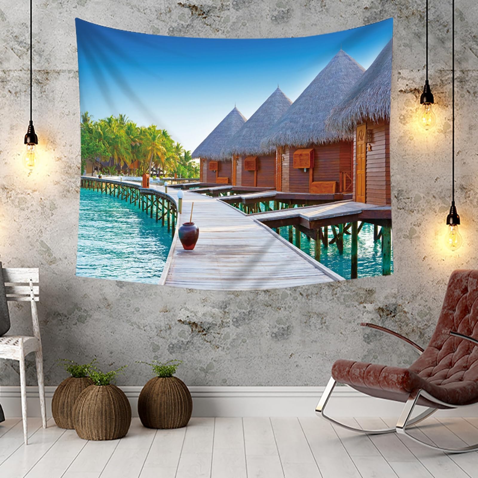 RDSGYZ Wandbehang Stoff Schlafzimmer, Wandteppich Landschaft Motiv Groß 256x350CM Ferienhaus am Meer Wandvorhang Wandbehang Tuch Wanddeko Kinderzimmer Schlafzimmer