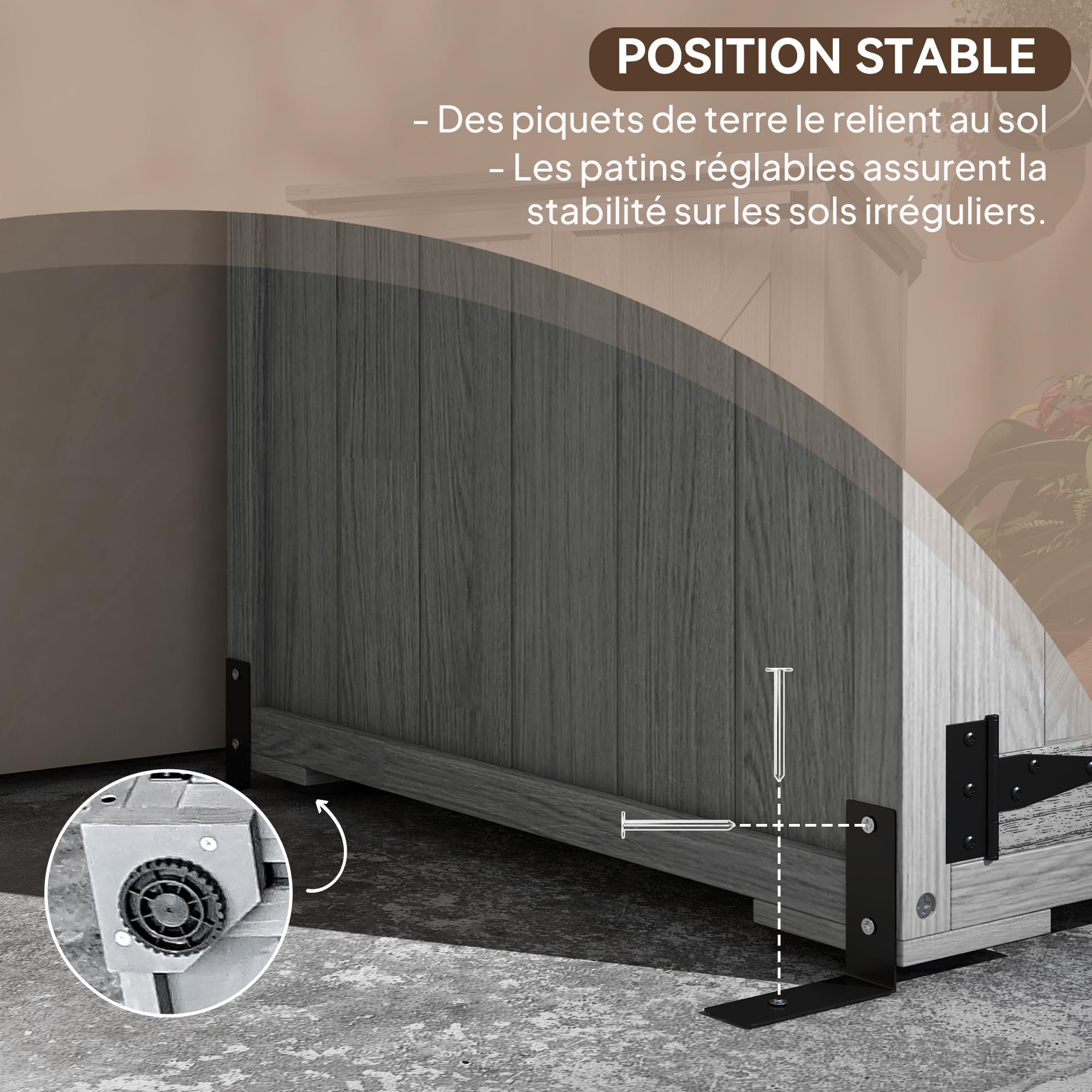 Outsunny Armoire de Jardin 90x54,5x161/168,5 cm Gris Bois Massif Toit incliné bitumé 2 étagères