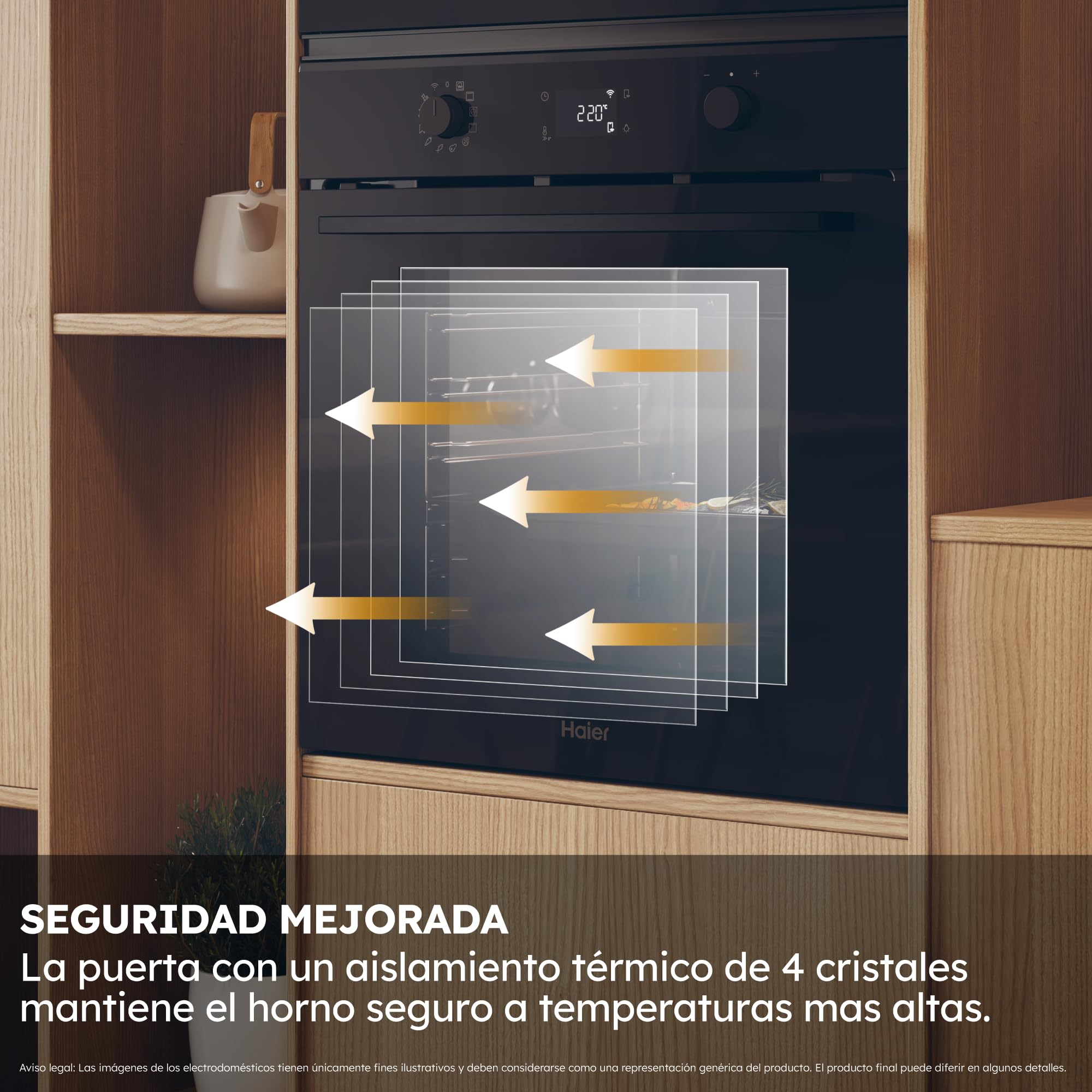 Haier ID Series 2 H6 ID2P5B3YTB - Horno Multifunción Pirolítico e Hidrolítico, Conectividad WIFI, 78L, Cocción multinivel, 12 Funciones, Display táctil y Mandos giratorios, Guía Telescópica, Negro