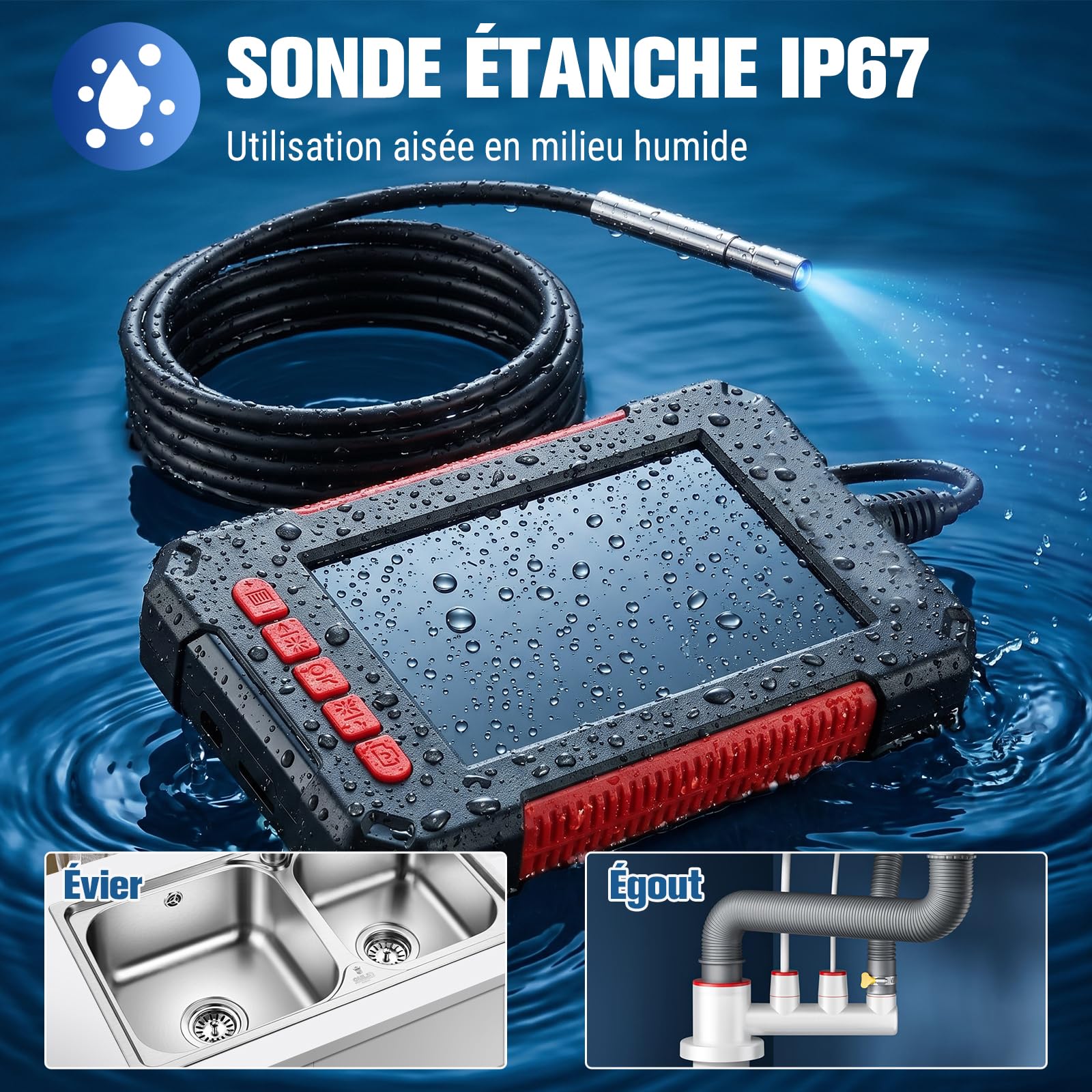 Endoscope Industriel P40, Caméra d'Inspection 1920P HD, Sonde 3,9 mm, Écran IPS 4,3 Pouces, 6 LED Réglables
