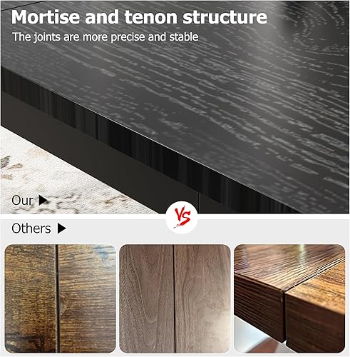 Miniatura 6 de GarveeHome Mesa de comedor industrial de 78.7 pulgadas para 6, mesa de comedor larga de madera con diseño de mortaja y espiga, mesa de cocina con