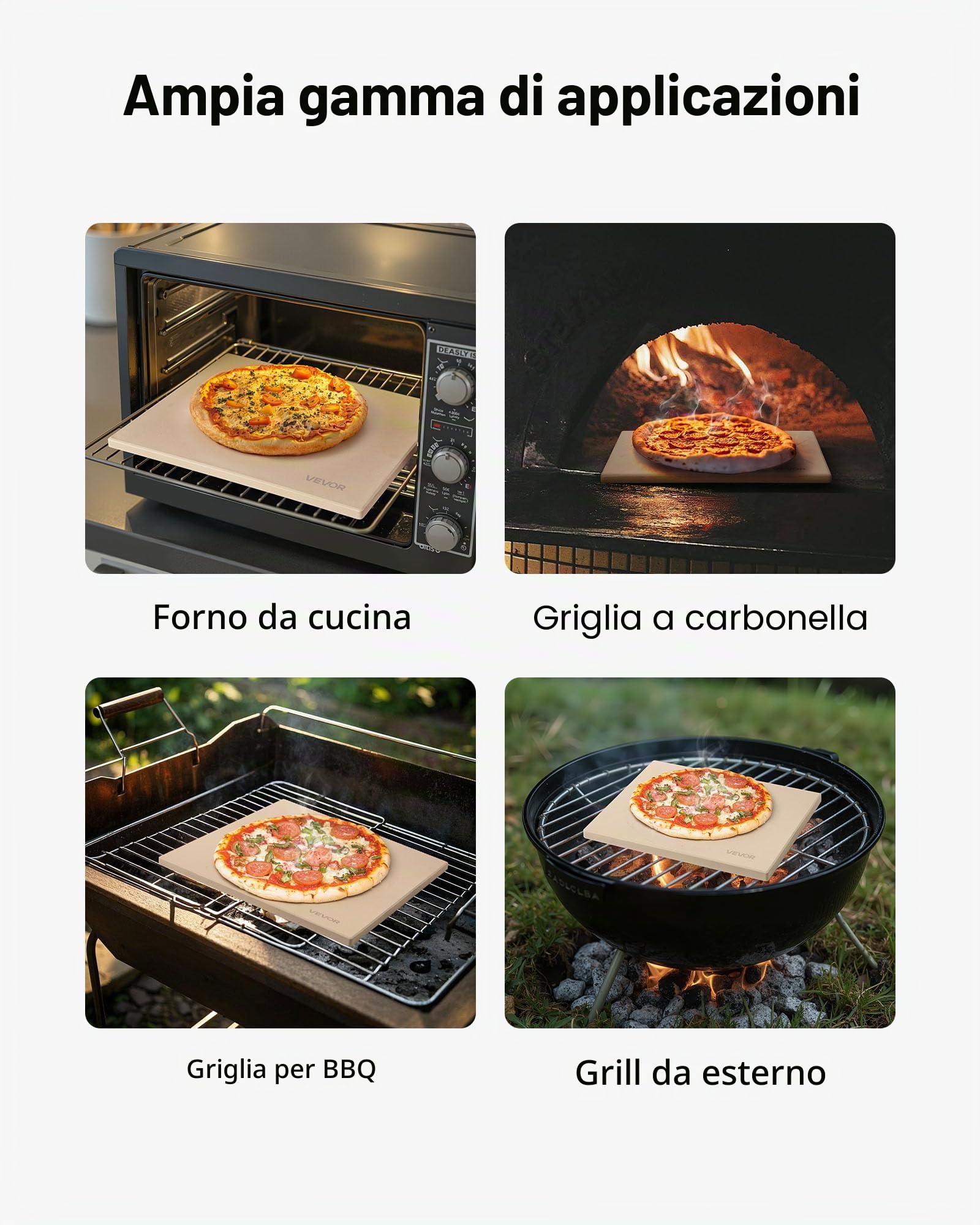 VEVOR Pietra per Pizza, Pietra da Forno per Pizza Rettangolare in Cordierite da 380 x 300 x 15 mm, con Raschietto, Cordierite Resistente al Calore, per Forno da Cucina, Cottura di Pane