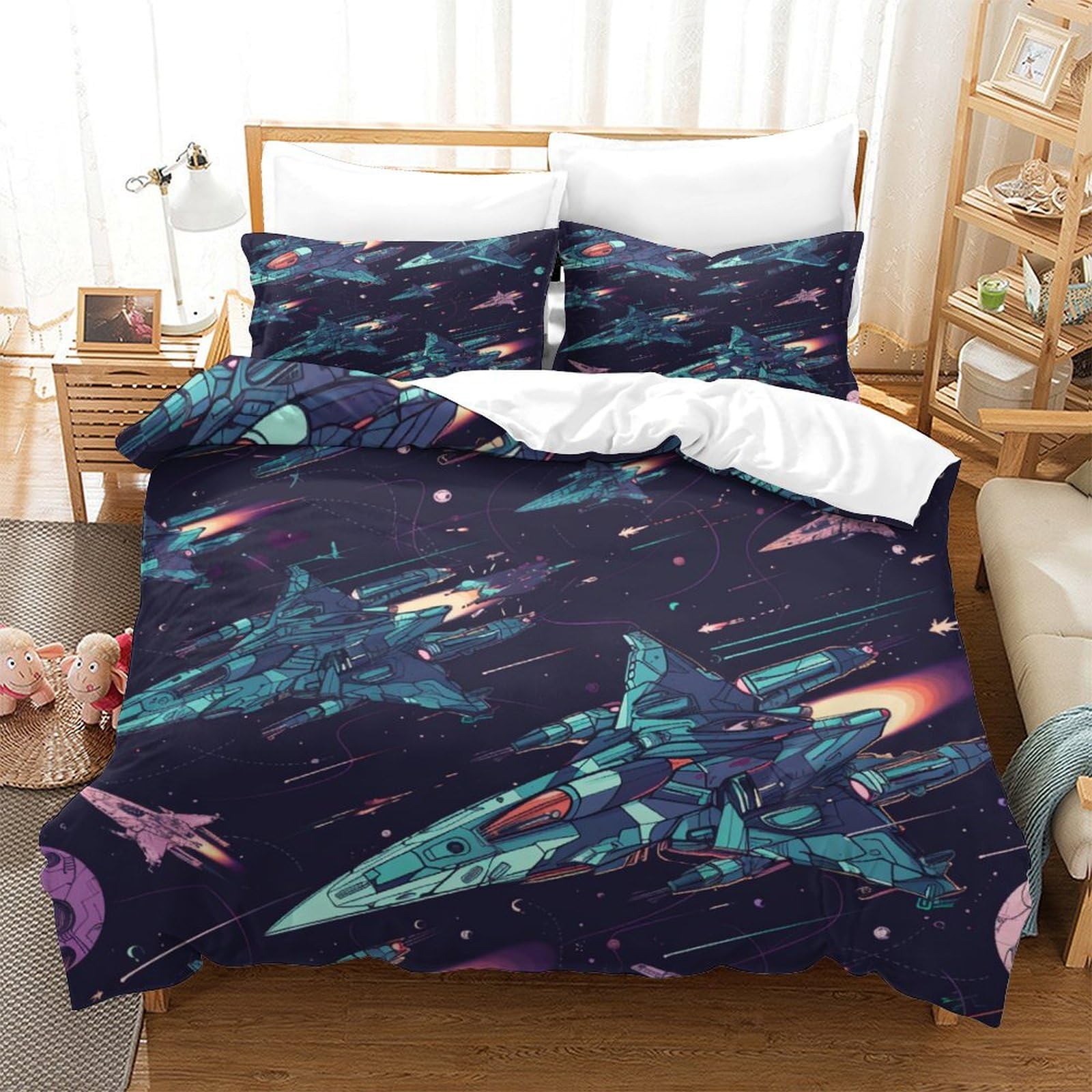 P1s9u7w5y Aircraft-5 3D Printed Spaceship Duvet Cover Set 3Pcs Microfiber Galaxy Bedding Set King（220X240cm）