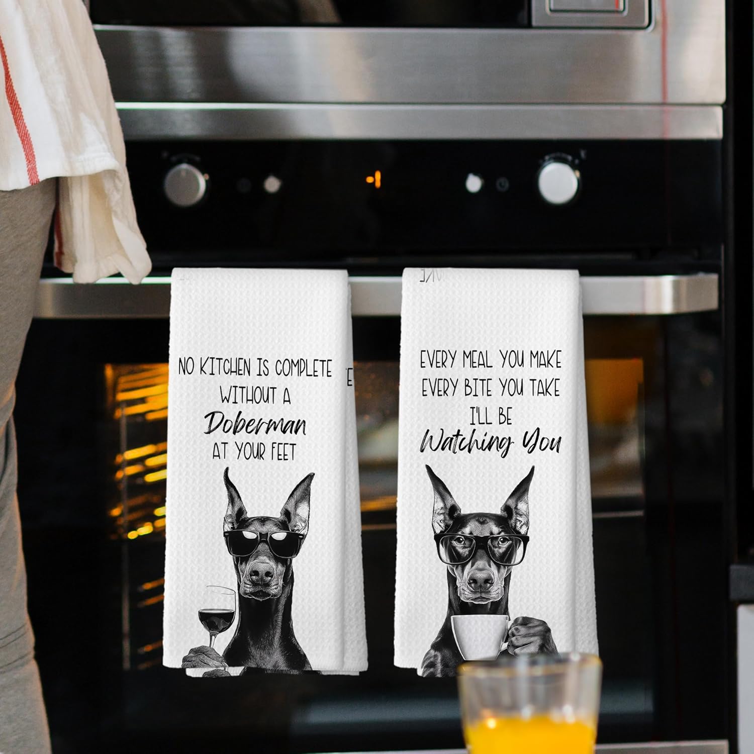 Funny Doberman Kitchen Towels Set of 2, Dog Kitchen Accessories, Coffee Station Decor, Dog Chef Gift Hand Towel, Dining Room Decorative Tea Towel Dish Towels 16x24 Inch - Image 2
